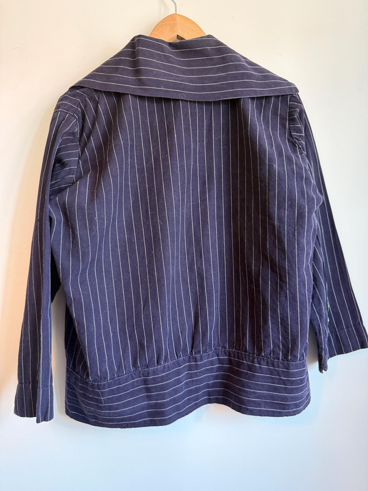 Vintage 1930s Navy Pinstripe Blouson Jacket Wide Sailor Collar Green Buttons