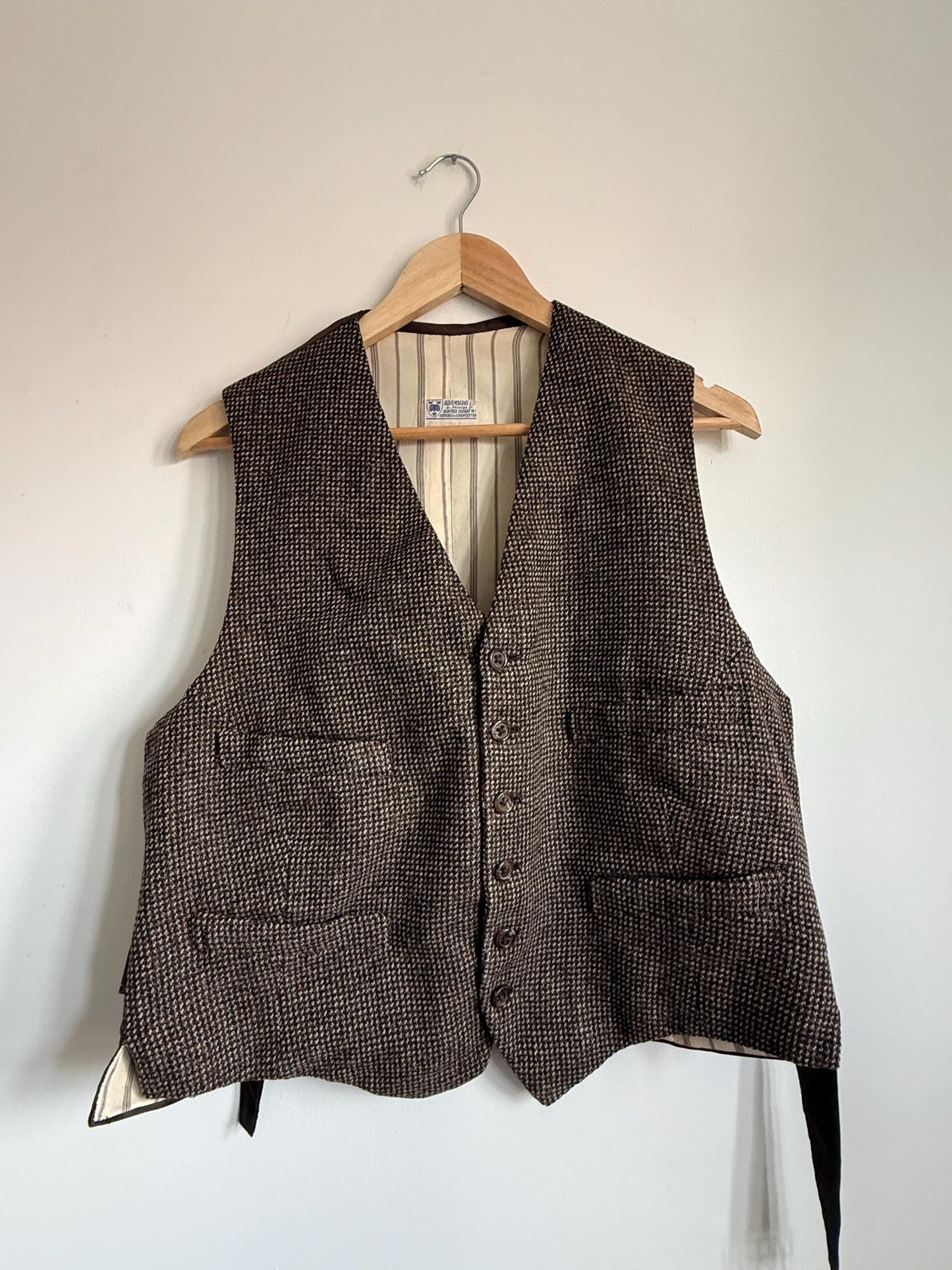 Vintage 1940s 1950s Adamsons Tweed Waistcoat Brown Wool Shooting Country Gentleman