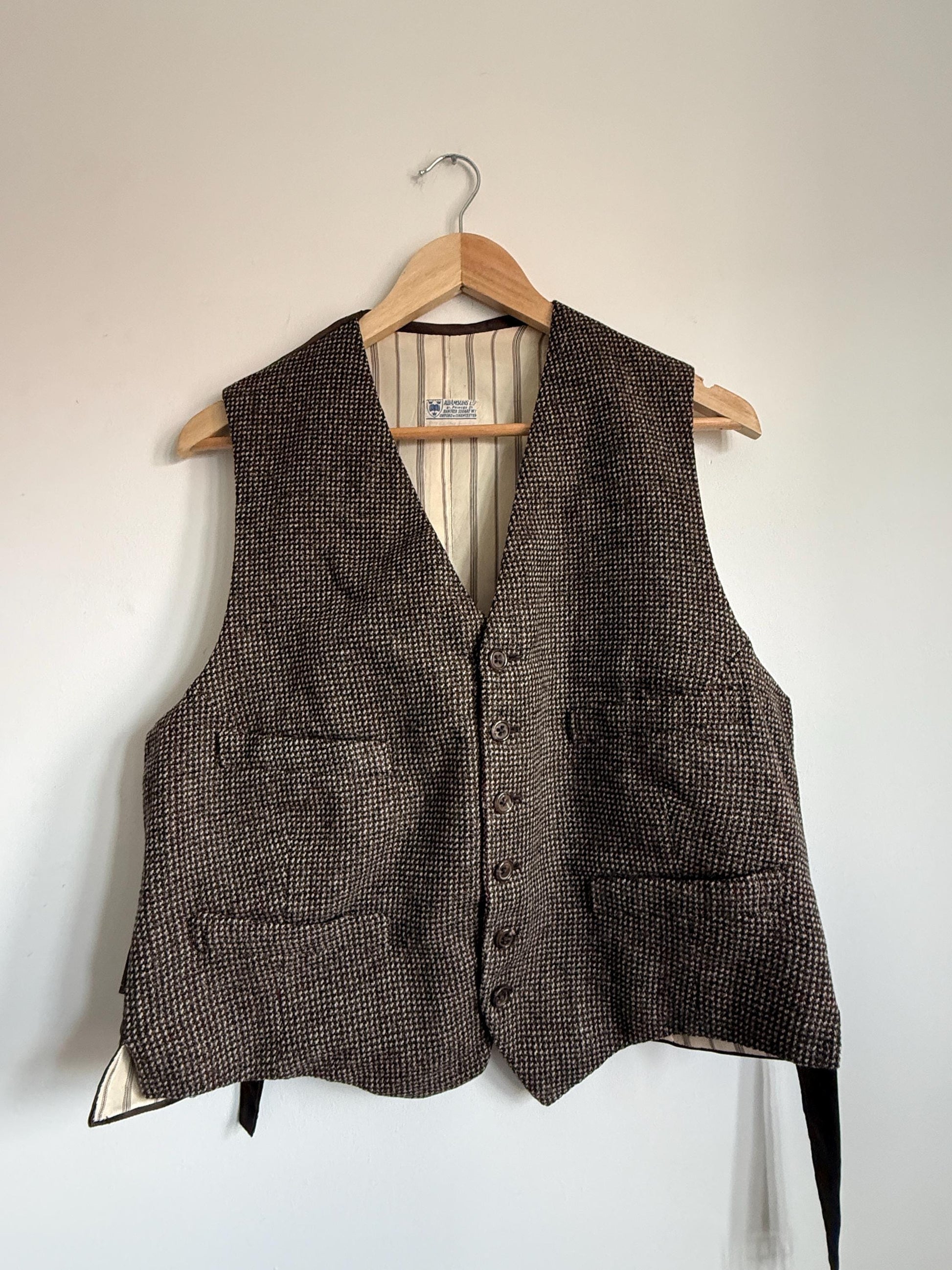 Vintage 1940s 1950s Adamsons Tweed Waistcoat Brown Wool Shooting Country Gentleman