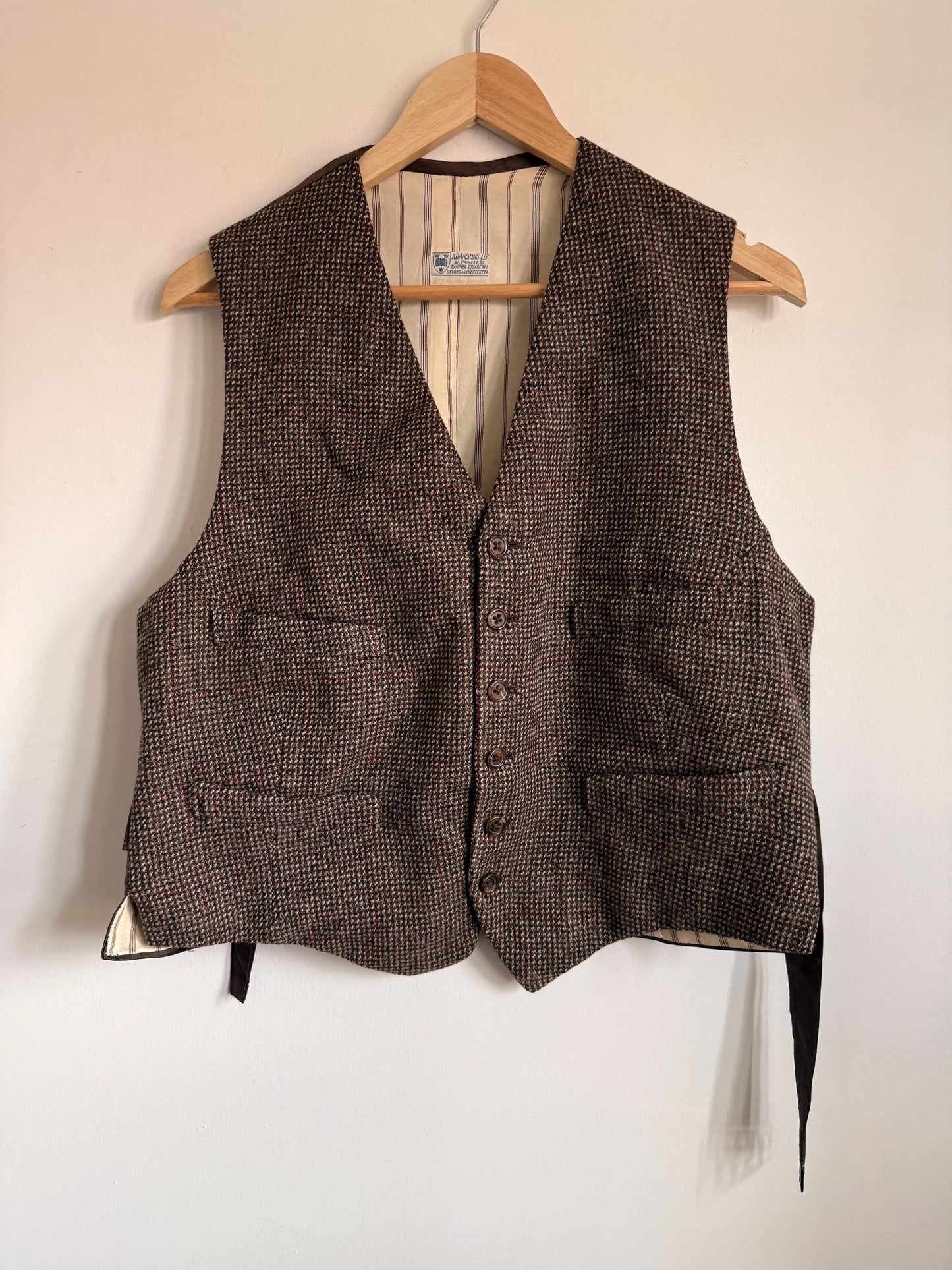 Vintage 1940s 1950s Adamsons Tweed Waistcoat Brown Wool Shooting Country Gentleman