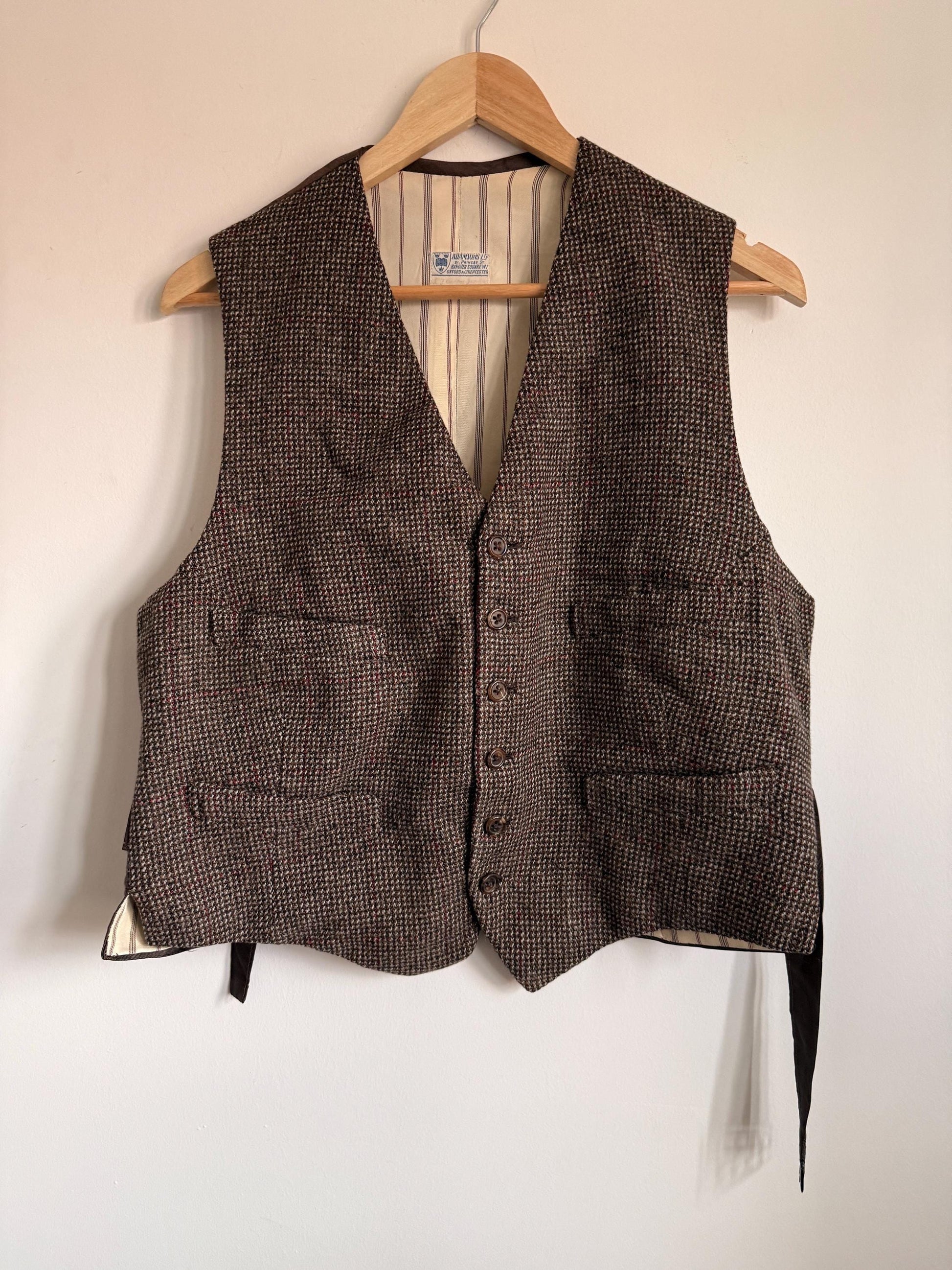 Vintage 1940s 1950s Adamsons Tweed Waistcoat Brown Wool Shooting Country Gentleman