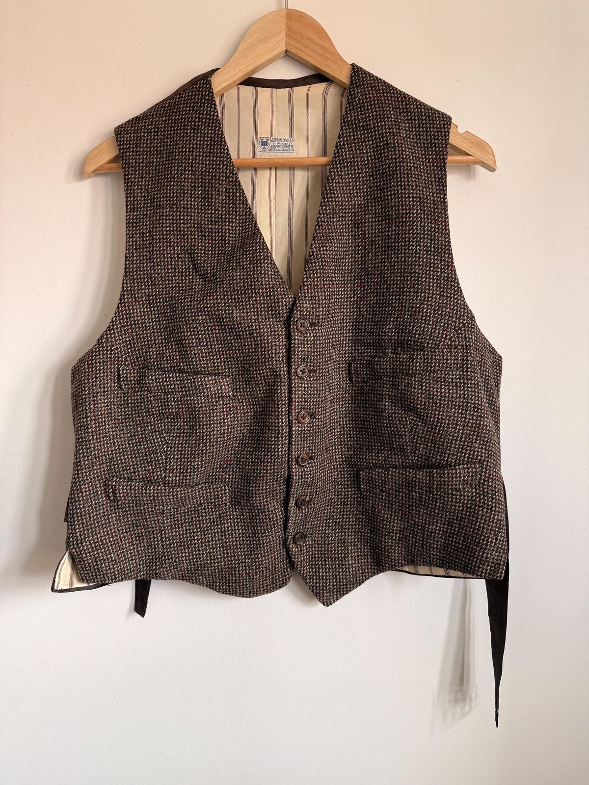 Vintage 1940s 1950s Adamsons Tweed Waistcoat Brown Wool Shooting Country Gentleman