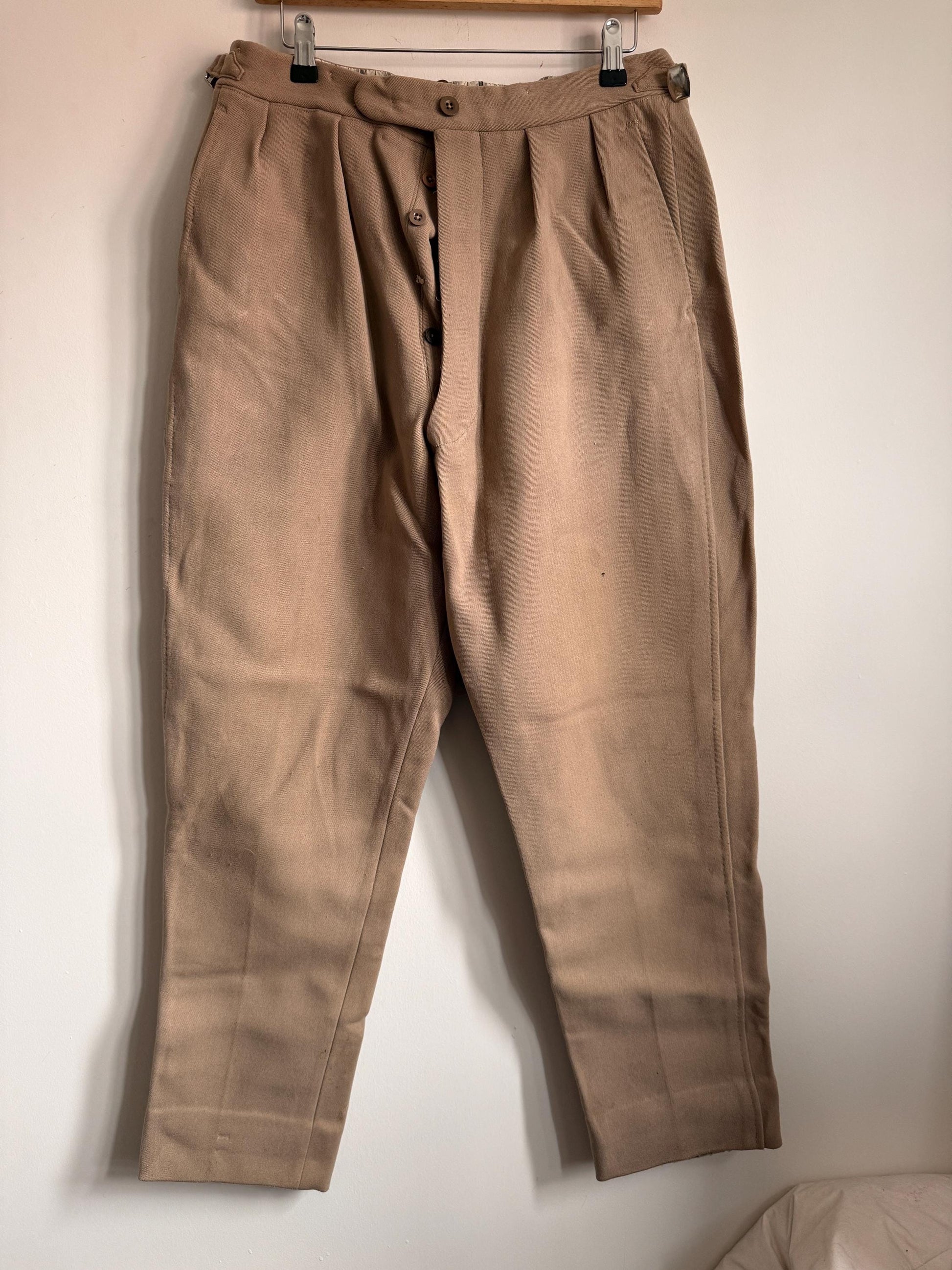 Vintage 1940s 1950s Adamsons Wool Flannel Trousers | High Waisted Pleated Men's Trousers | Brown Tailored Trousers | Made in England | 32W