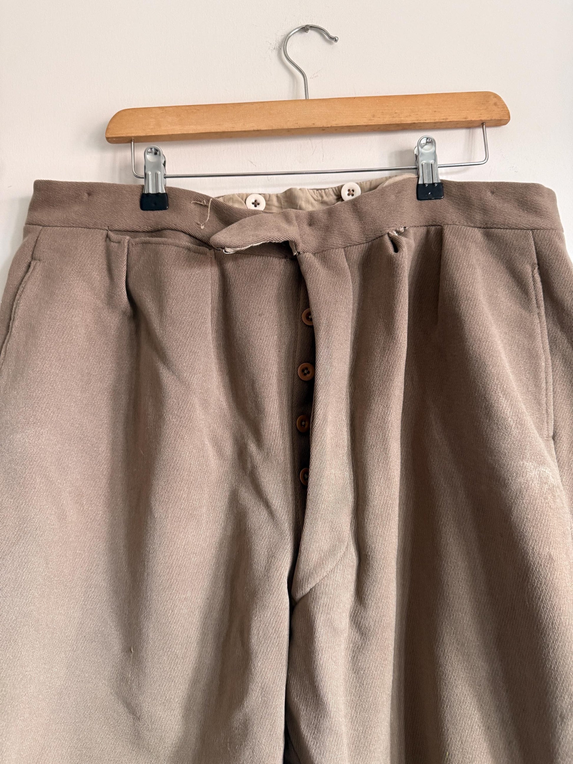 Vintage 1940s 1950s Brown Wool Trousers | High Waisted Button Fly Tailored Men's Pants | British Heritage Wool Trousers | Brace Button Waist