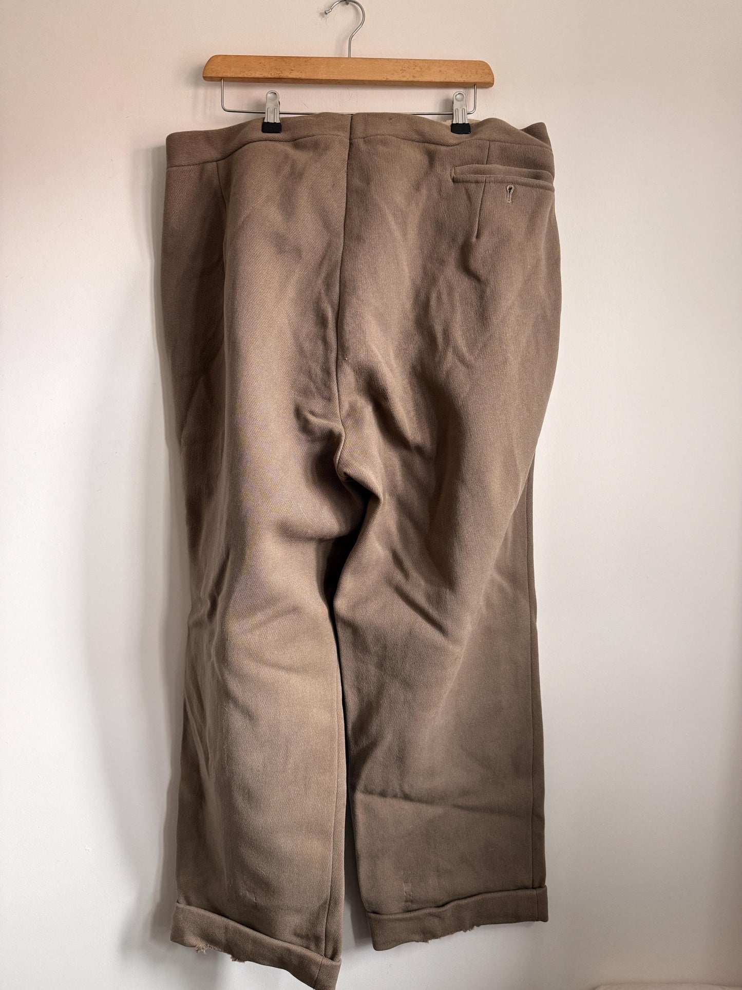 Vintage 1940s 1950s Brown Wool Trousers | High Waisted Button Fly Tailored Men's Pants | British Heritage Wool Trousers | Brace Button Waist