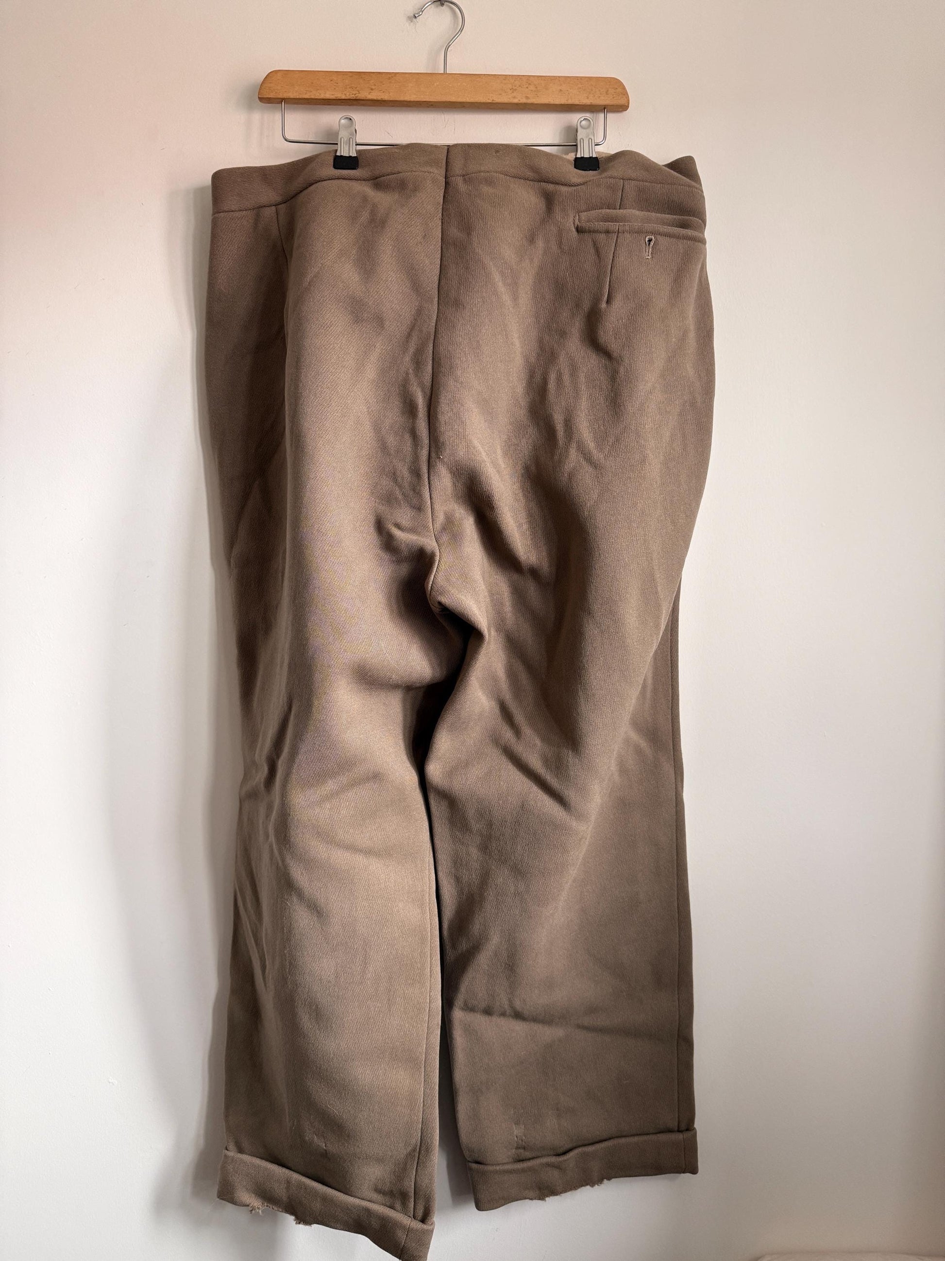 Vintage 1940s 1950s Brown Wool Trousers | High Waisted Button Fly Tailored Men's Pants | British Heritage Wool Trousers | Brace Button Waist