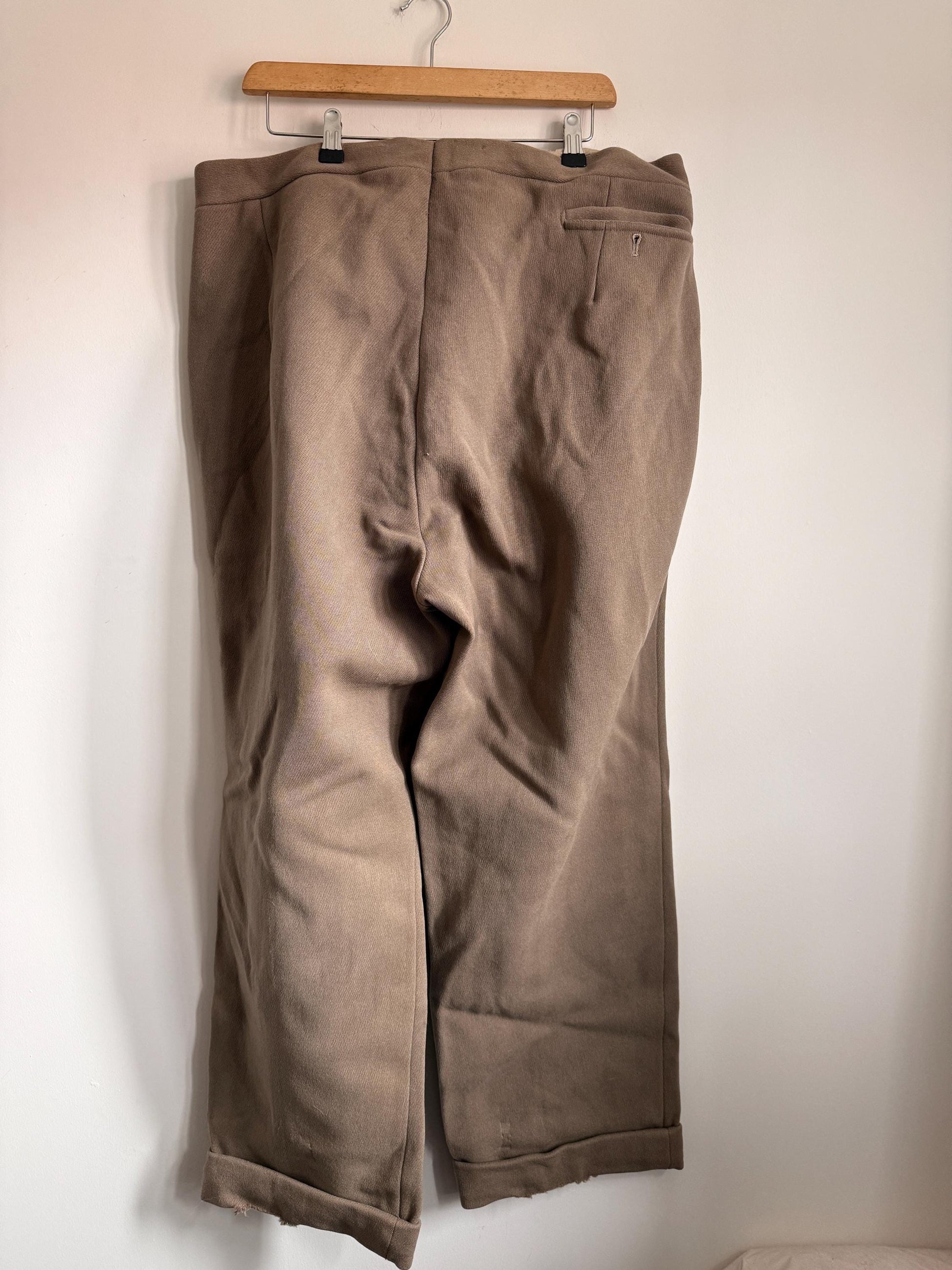 Vintage 1940s 1950s Brown Wool Trousers | High Waisted Button Fly Tailored Men's Pants | British Heritage Wool Trousers | Brace Button Waist