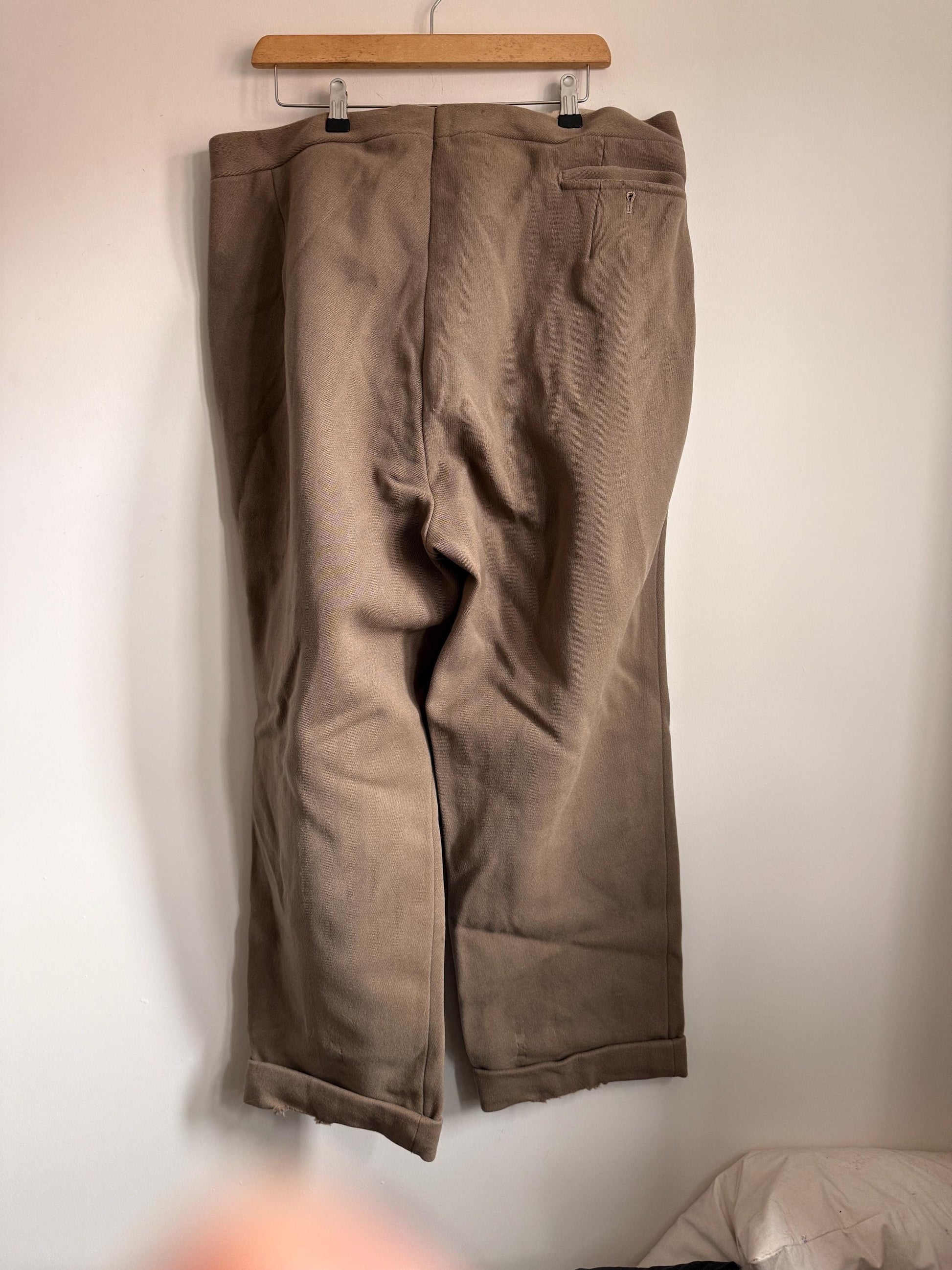 Vintage 1940s 1950s Brown Wool Trousers | High Waisted Button Fly Tailored Men's Pants | British Heritage Wool Trousers | Brace Button Waist