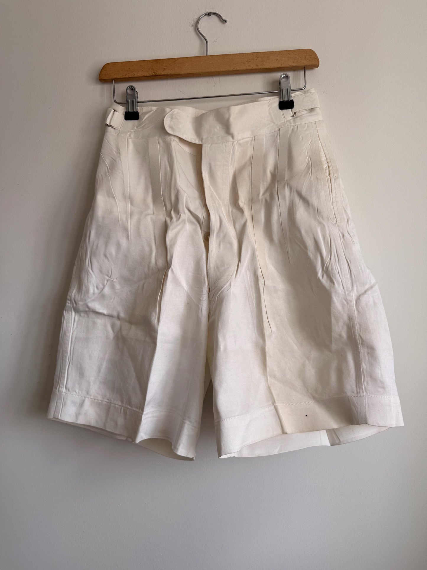 Vintage 1940s White Cotton Drill Shorts | High Waist Button Fly | British Navy Tailored Shorts | WWII Era | Goodwood Revival