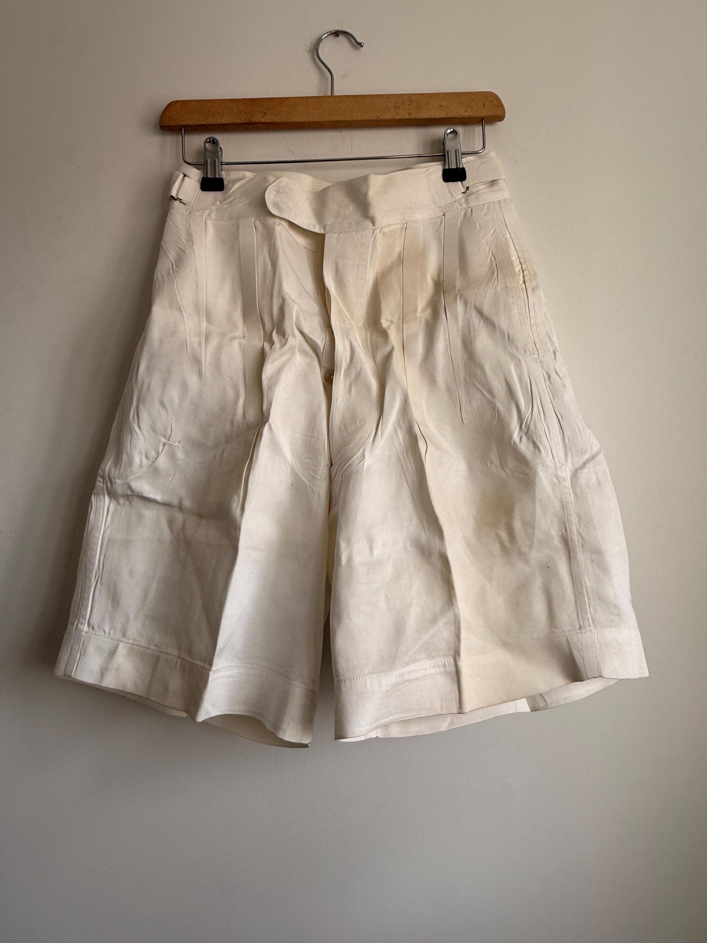 Vintage 1940s White Cotton Drill Shorts | High Waist Button Fly | British Navy Tailored Shorts | WWII Era | Goodwood Revival