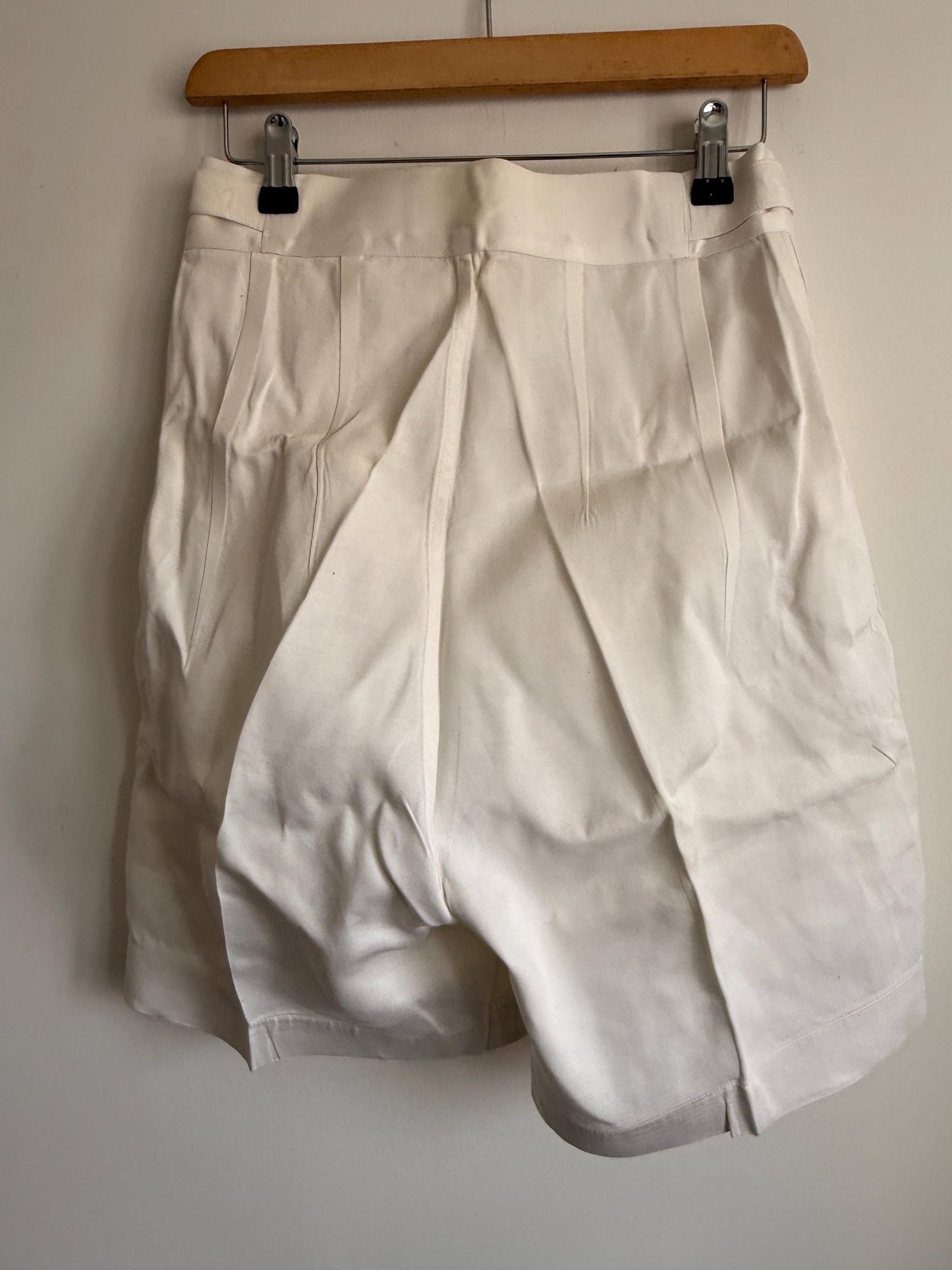 Vintage 1940s White Cotton Drill Shorts | High Waist Button Fly | British Navy Tailored Shorts | WWII Era | Goodwood Revival