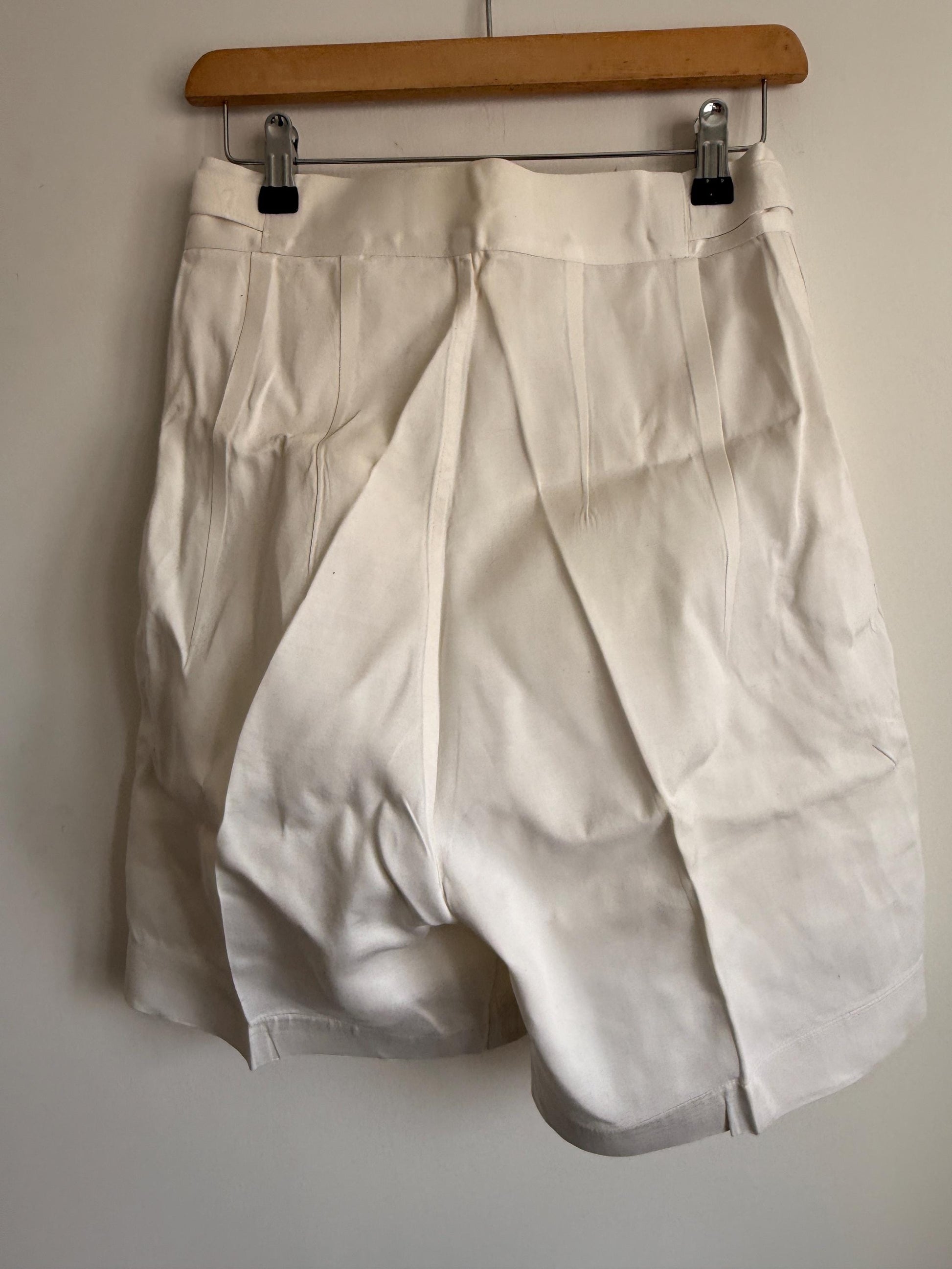 Vintage 1940s White Cotton Drill Shorts | High Waist Button Fly | British Navy Tailored Shorts | WWII Era | Goodwood Revival