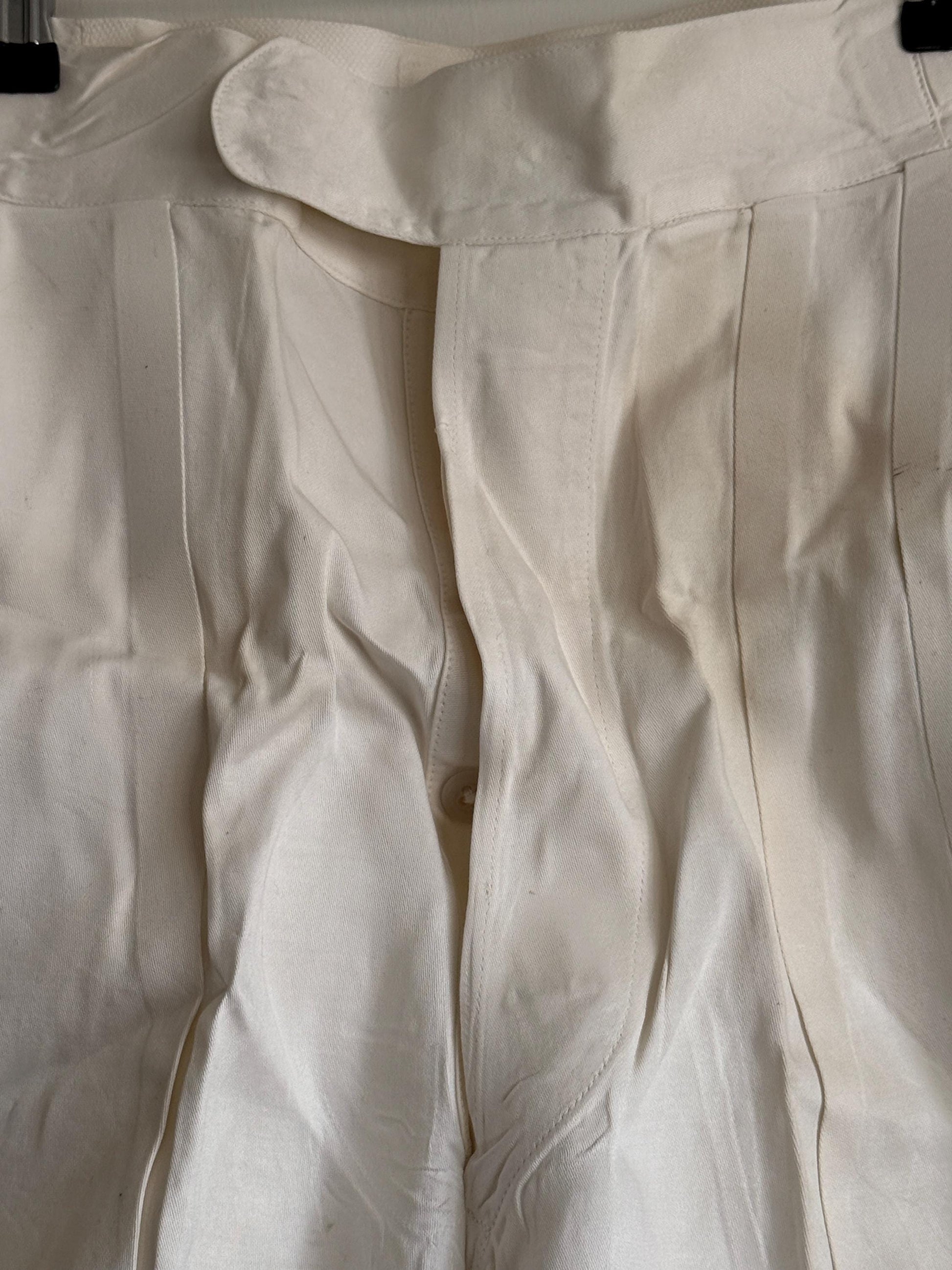 Vintage 1940s White Cotton Drill Shorts | High Waist Button Fly | British Navy Tailored Shorts | WWII Era | Goodwood Revival