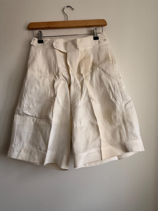 Vintage 1940s White Cotton Drill Shorts | High Waist Button Fly | British Navy Tailored Shorts | WWII Era | Goodwood Revival