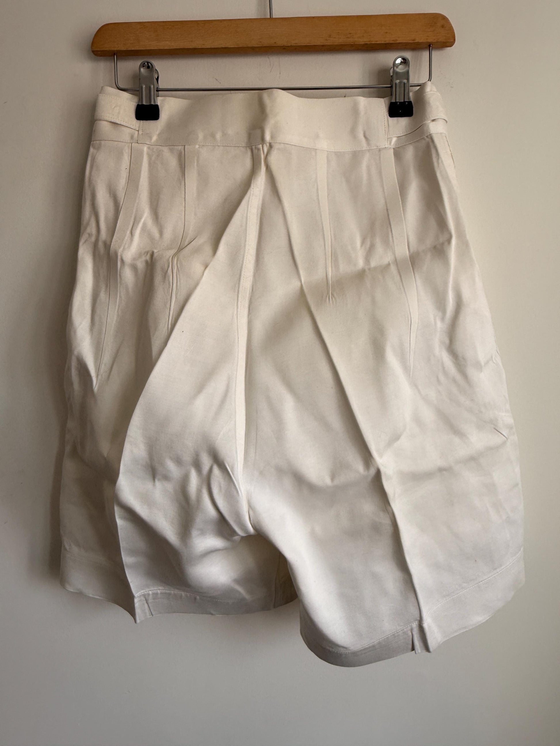 Vintage 1940s White Cotton Drill Shorts | High Waist Button Fly | British Navy Tailored Shorts | WWII Era | Goodwood Revival