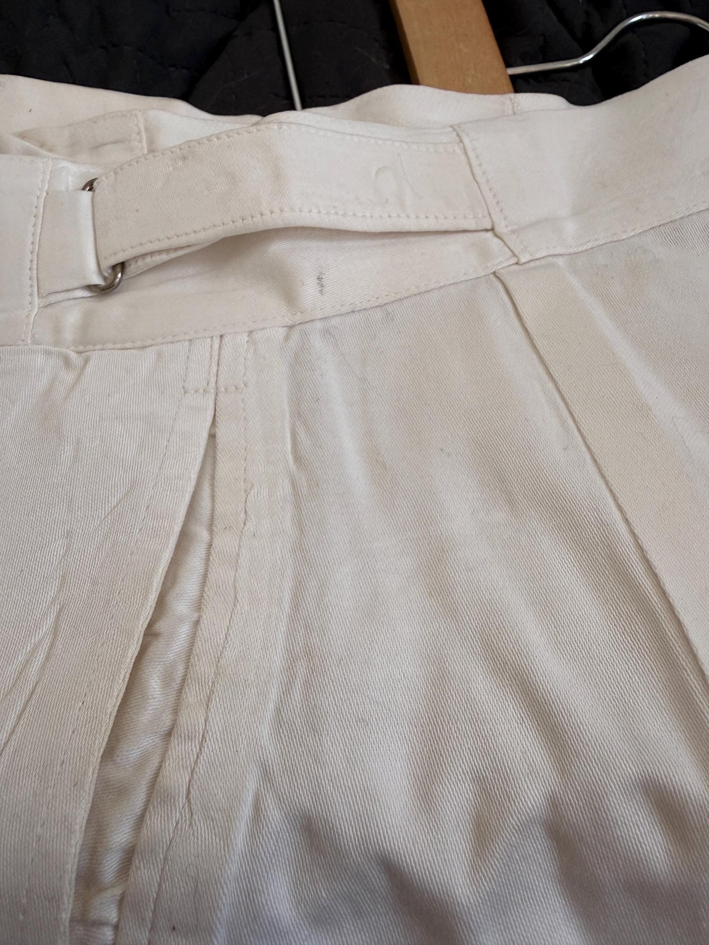 Vintage 1940s White Cotton Drill Shorts | High Waist Button Fly | British Navy Tailored Shorts | WWII Era | Goodwood Revival