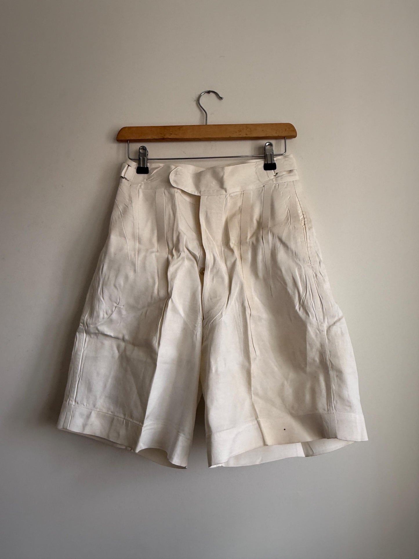 Vintage 1940s White Cotton Drill Shorts | High Waist Button Fly | British Navy Tailored Shorts | WWII Era | Goodwood Revival