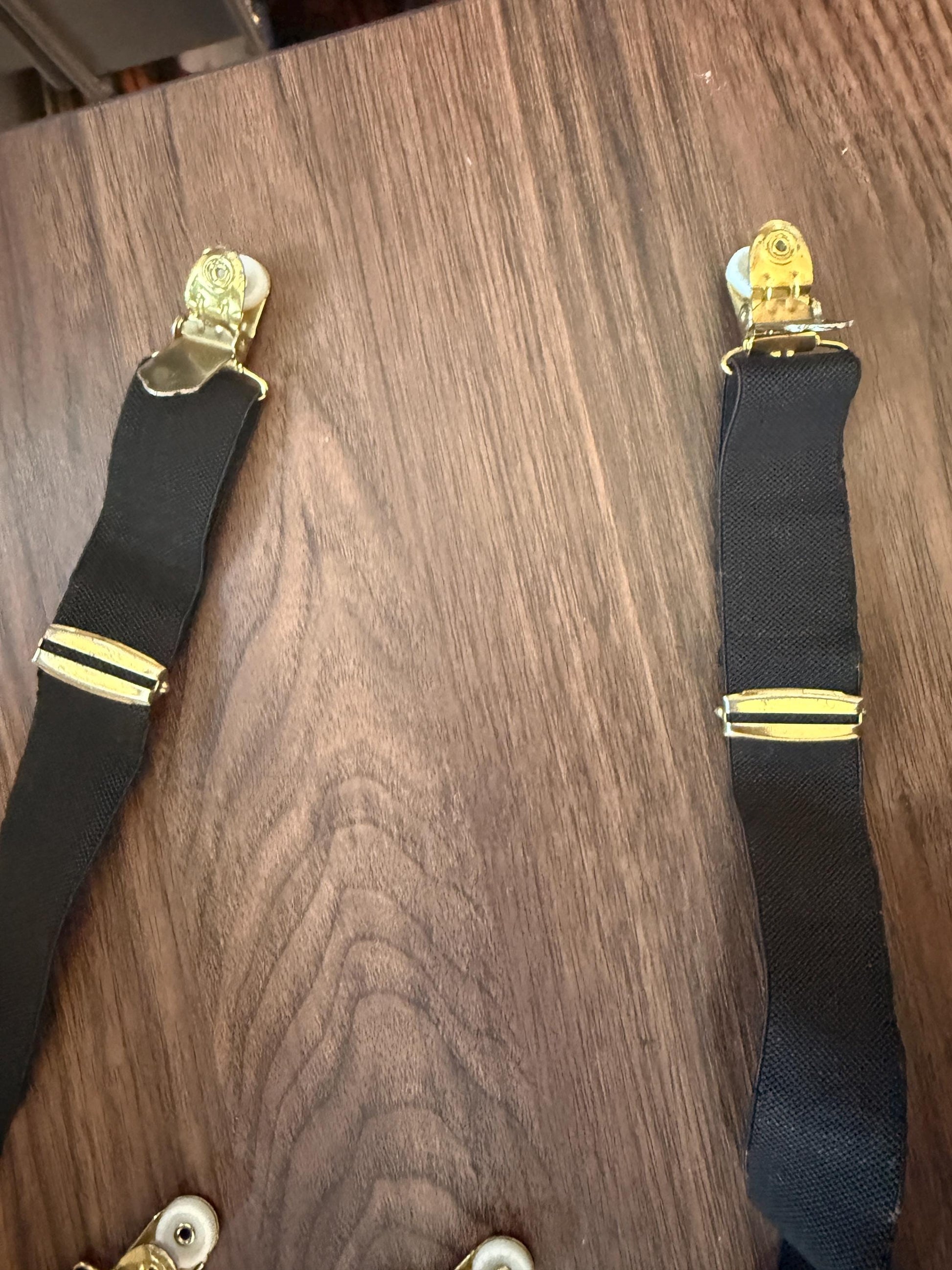 Vintage 1950s 60s Men's Black Braces – Gold Tone Clip Formal Trouser Suspenders