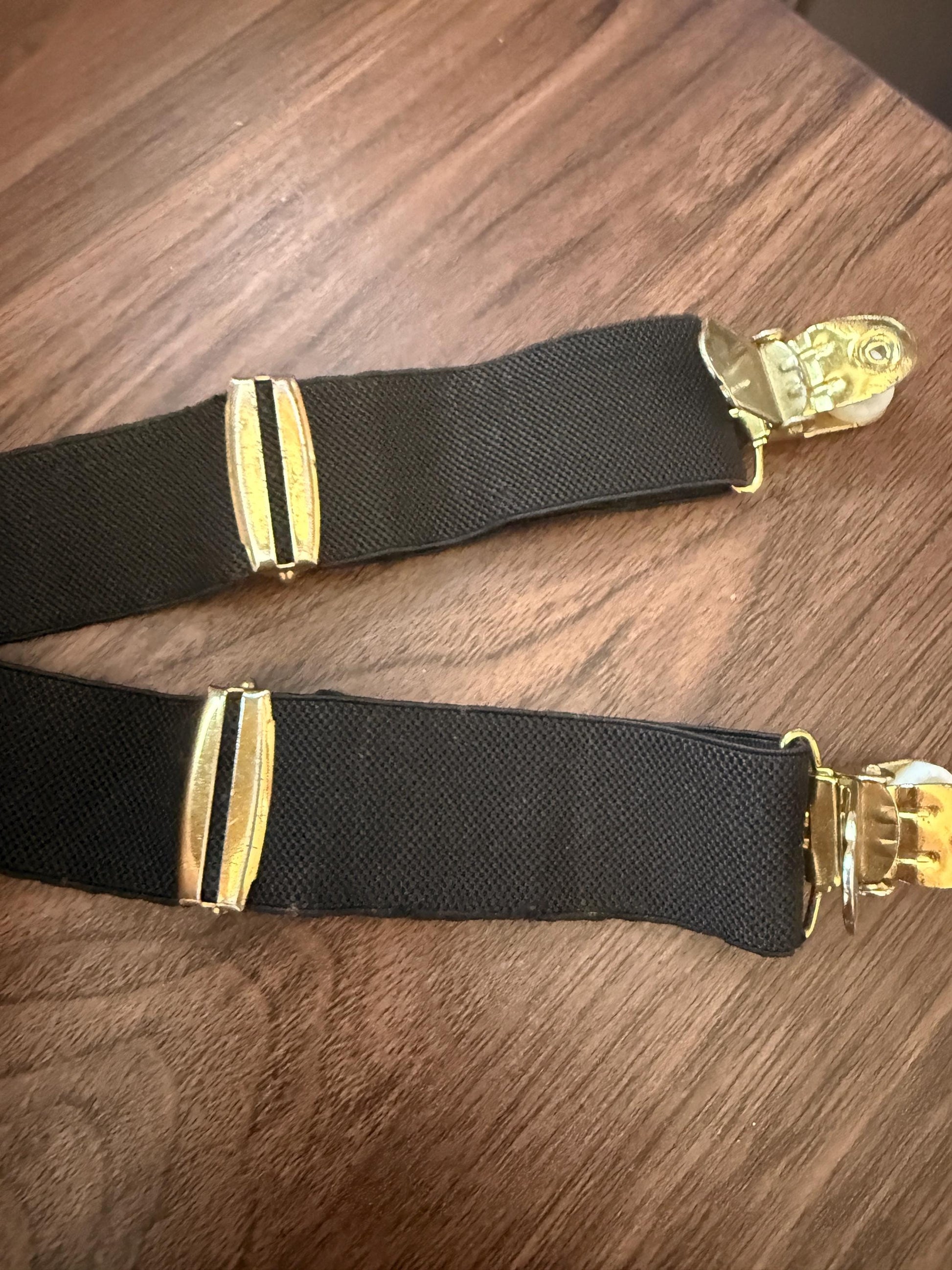 Vintage 1950s 60s Men's Black Braces – Gold Tone Clip Formal Trouser Suspenders