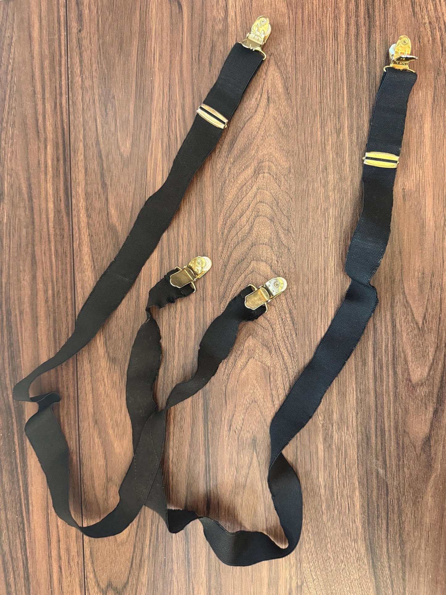 Vintage 1950s 60s Men's Black Braces – Gold Tone Clip Formal Trouser Suspenders