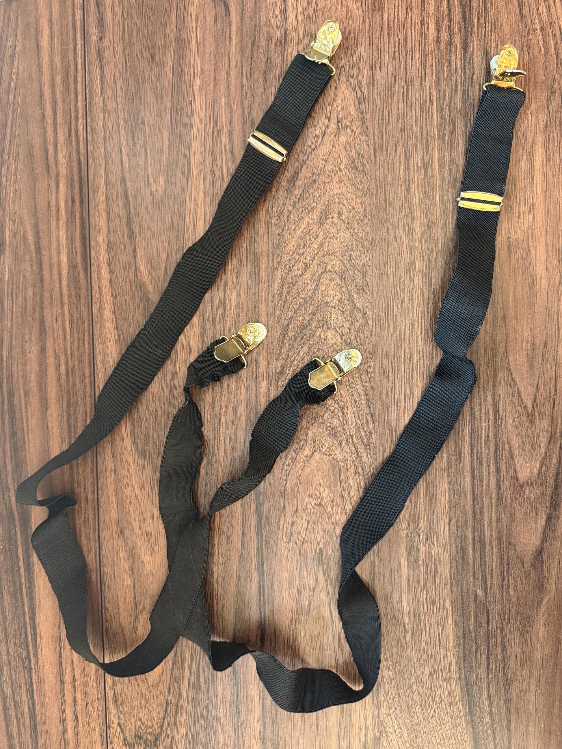 Vintage 1950s 60s Men's Black Braces – Gold Tone Clip Formal Trouser Suspenders