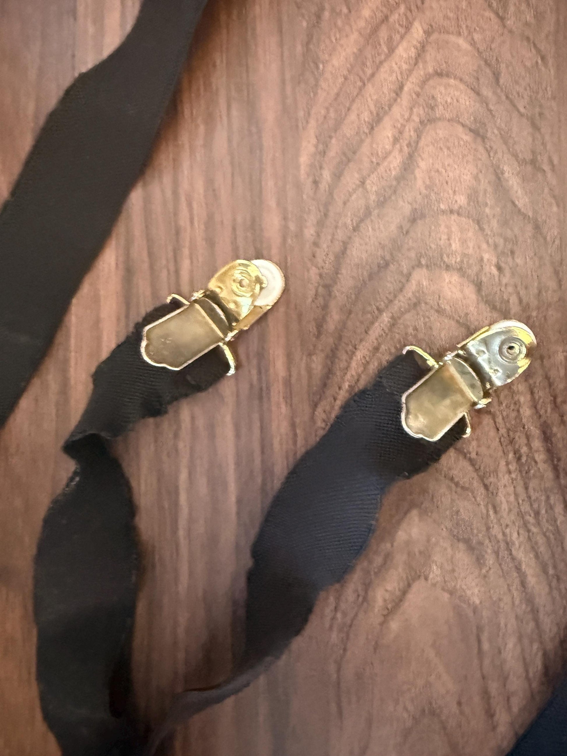 Vintage 1950s 60s Men's Black Braces – Gold Tone Clip Formal Trouser Suspenders
