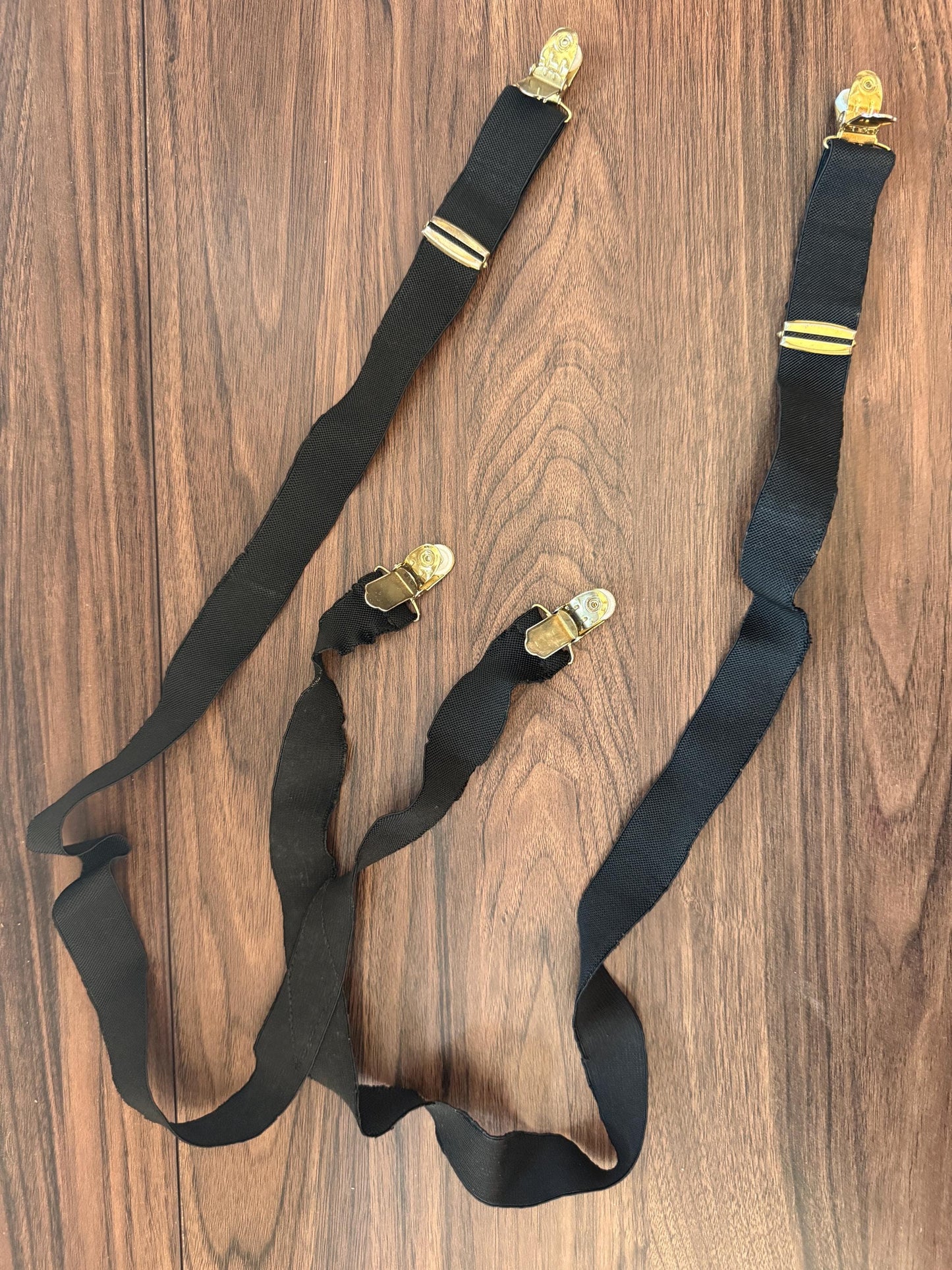 Vintage 1950s 60s Men's Black Braces – Gold Tone Clip Formal Trouser Suspenders