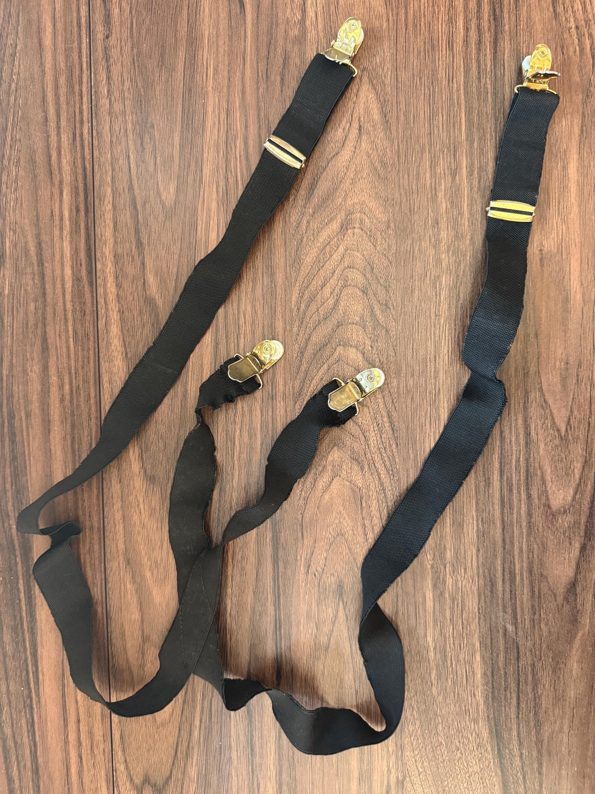 Vintage 1950s 60s Men's Black Braces – Gold Tone Clip Formal Trouser Suspenders