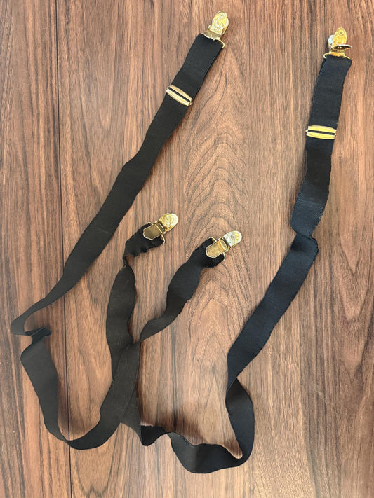 Vintage 1950s 60s Men's Black Braces – Gold Tone Clip Formal Trouser Suspenders