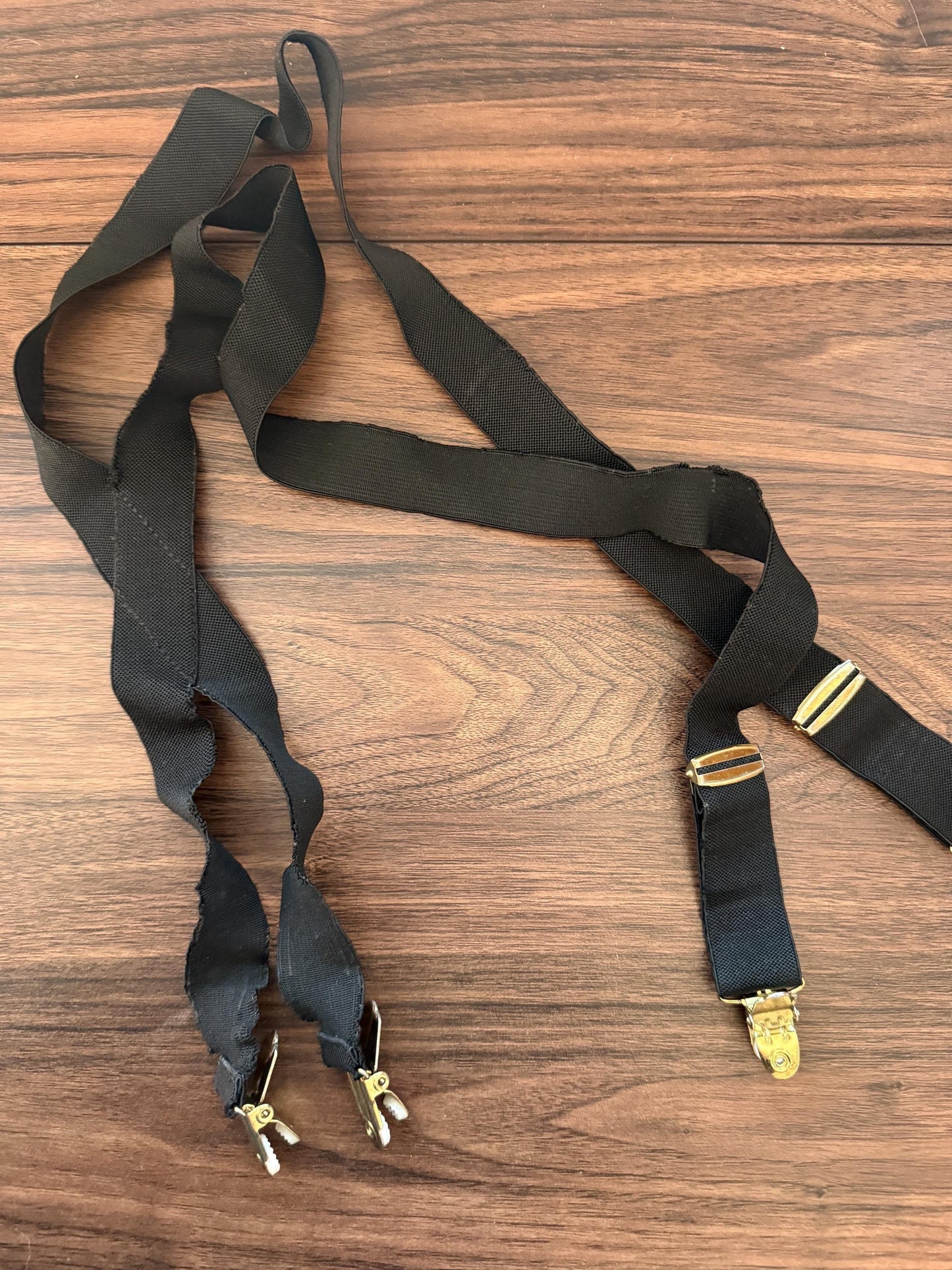 Vintage 1950s 60s Men's Black Braces – Gold Tone Clip Formal Trouser Suspenders