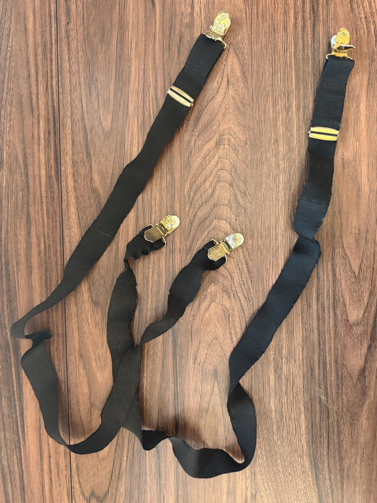 Vintage 1950s 60s Men's Black Braces – Gold Tone Clip Formal Trouser Suspenders