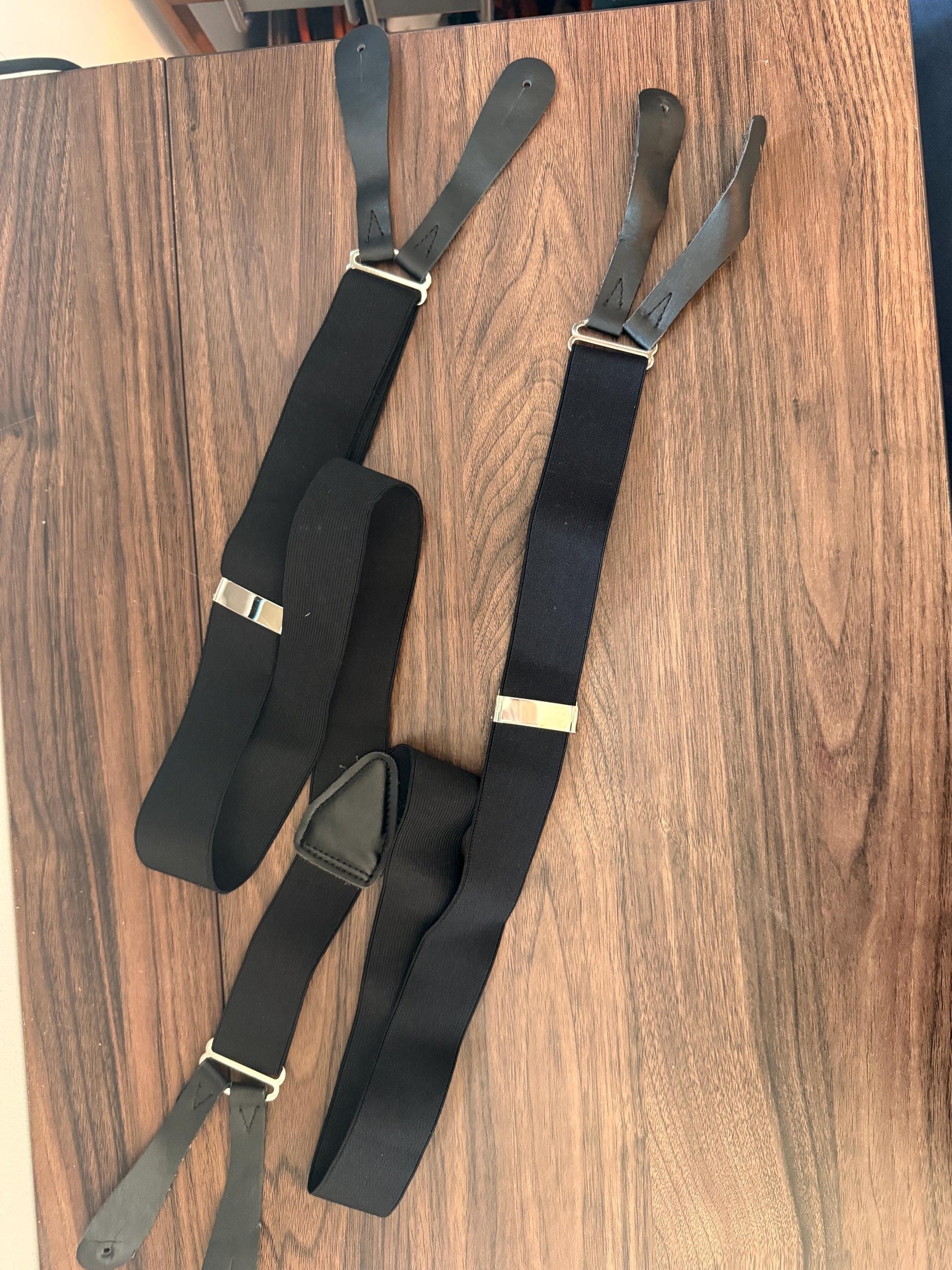 Vintage 1950s 60s Men's Black Button Braces – Leather End Formal Trouser Suspenders