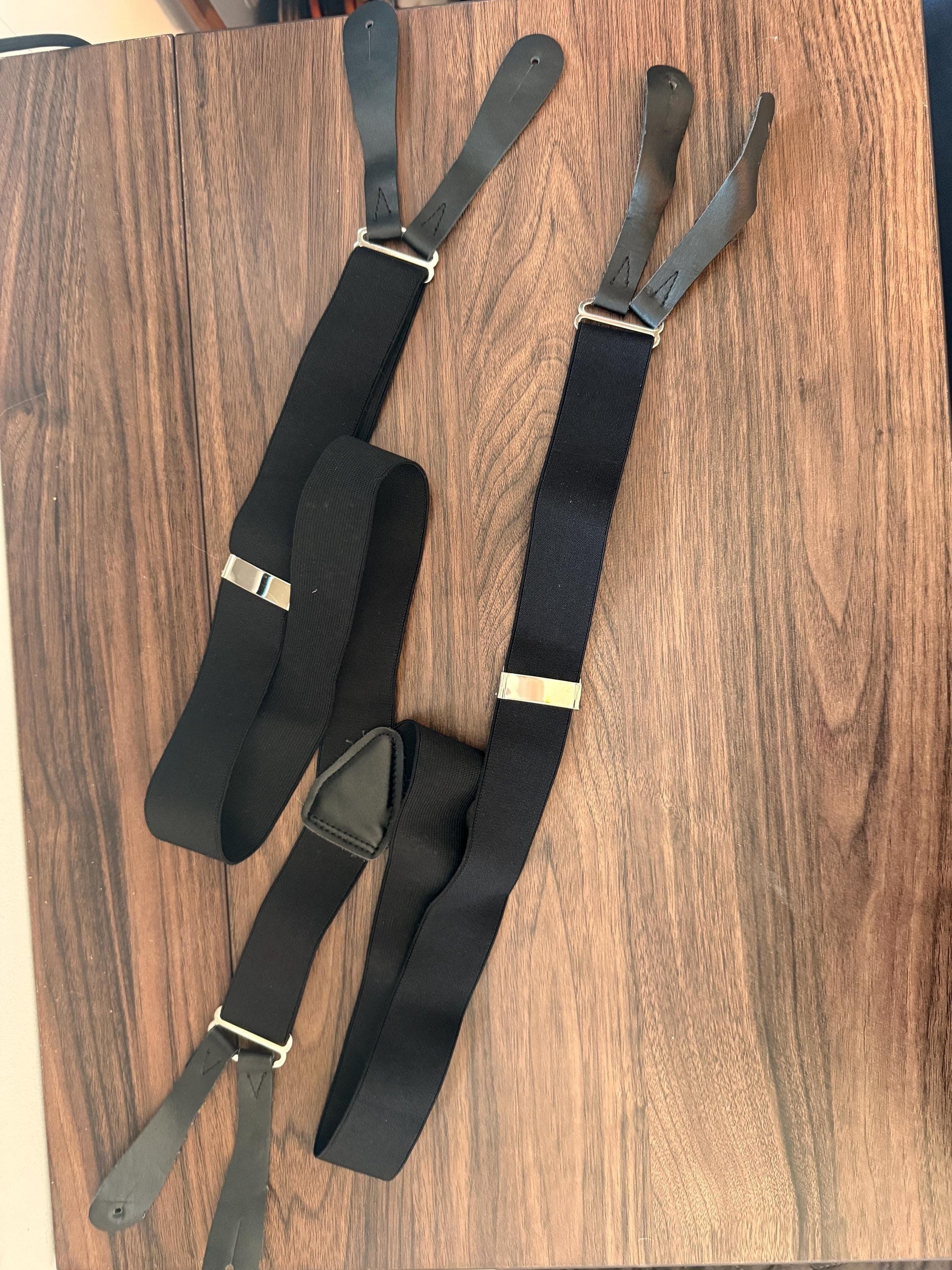 Vintage 1950s 60s Men's Black Button Braces – Leather End Formal Trouser Suspenders