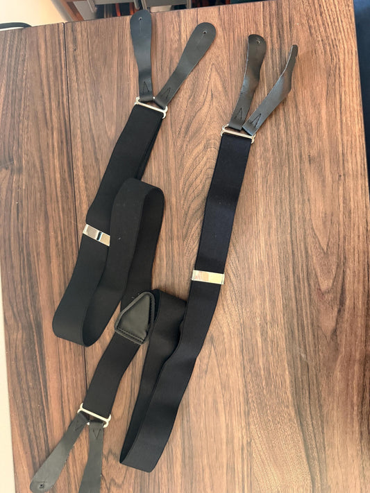 Vintage 1950s 60s Men's Black Button Braces – Leather End Formal Trouser Suspenders