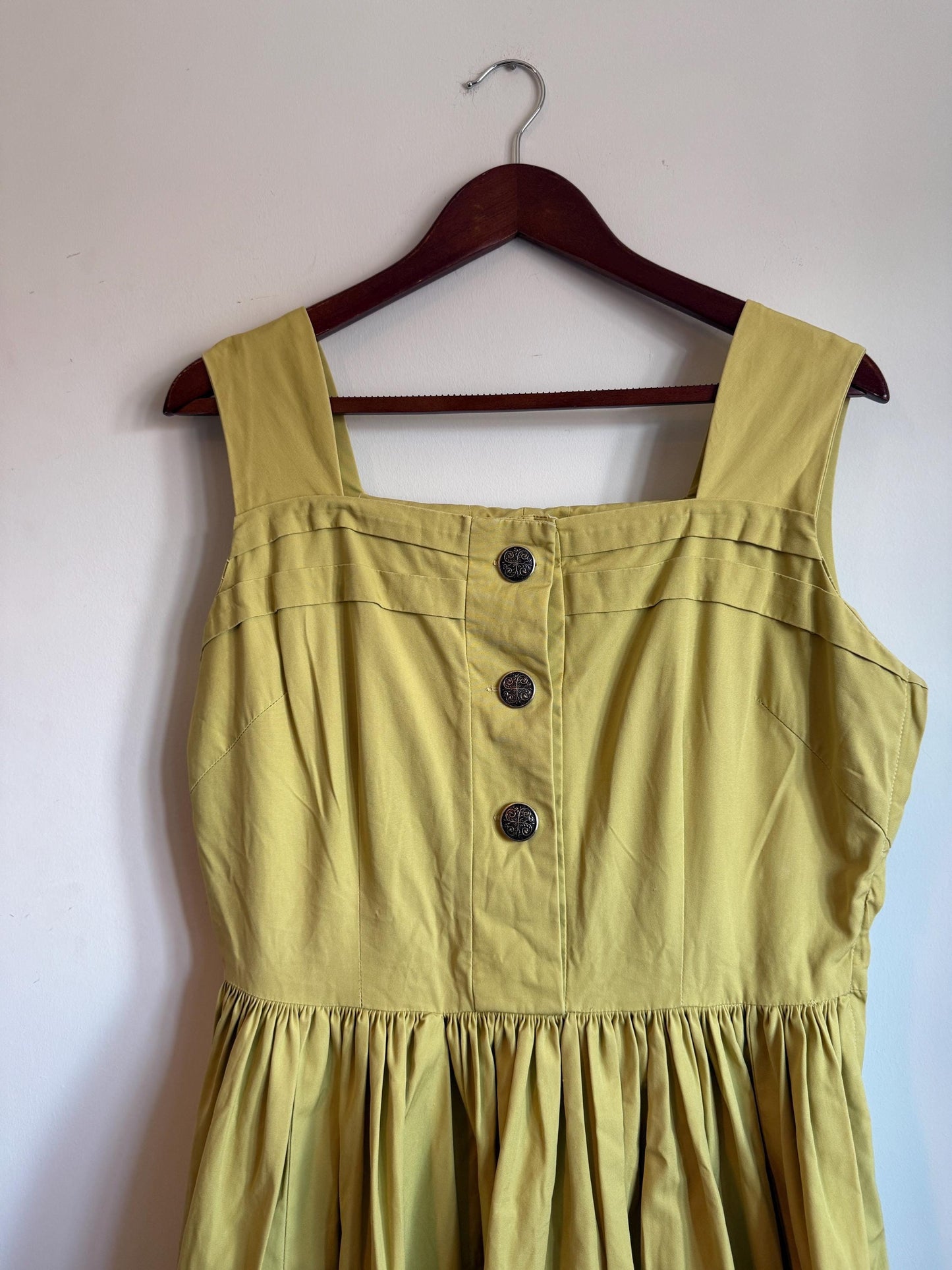Vintage 1950s Ascot Model Irish Chartreuse Cotton Full Skirt Dress