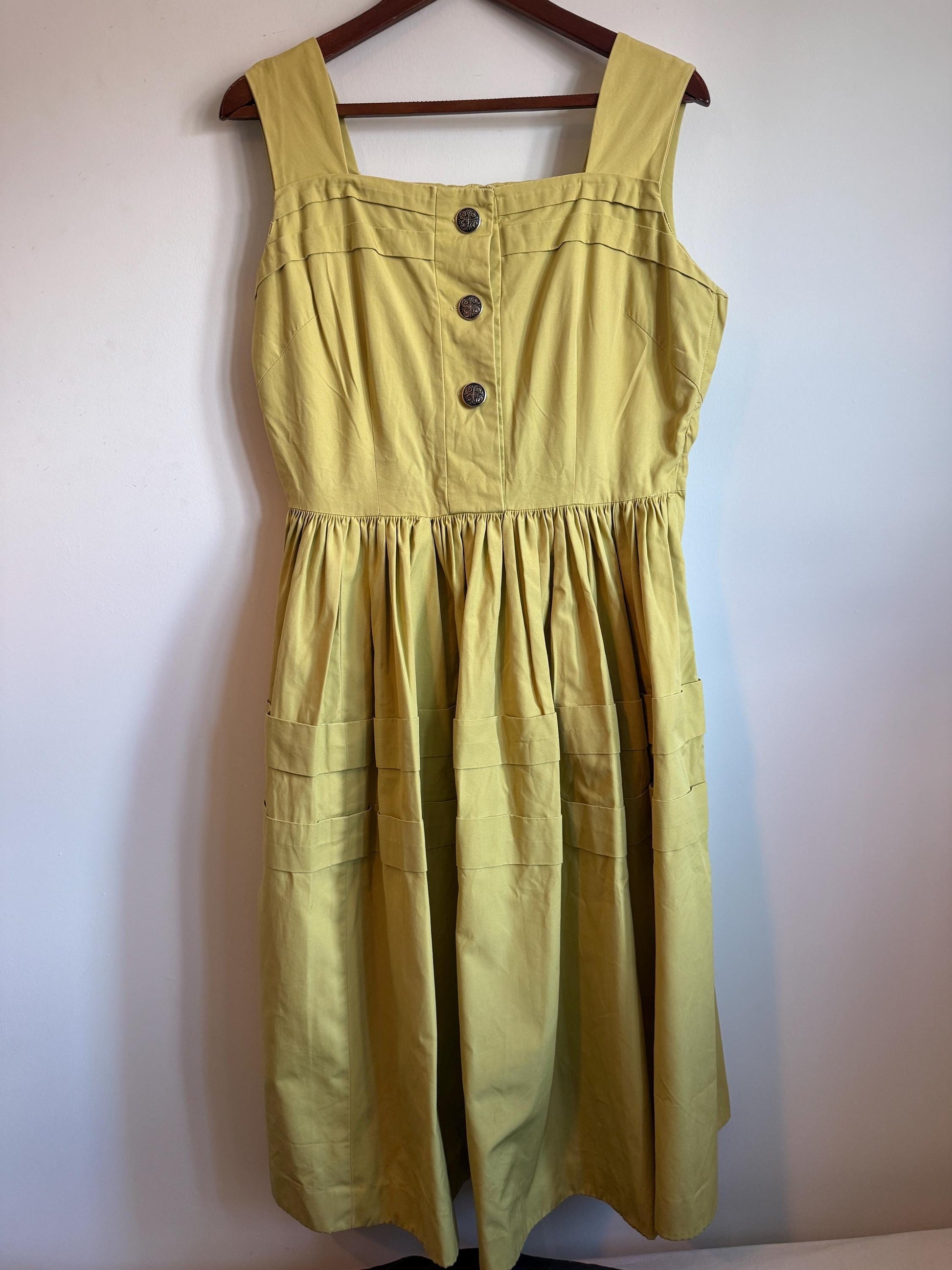 Vintage 1950s Ascot Model Irish Chartreuse Cotton Full Skirt Dress