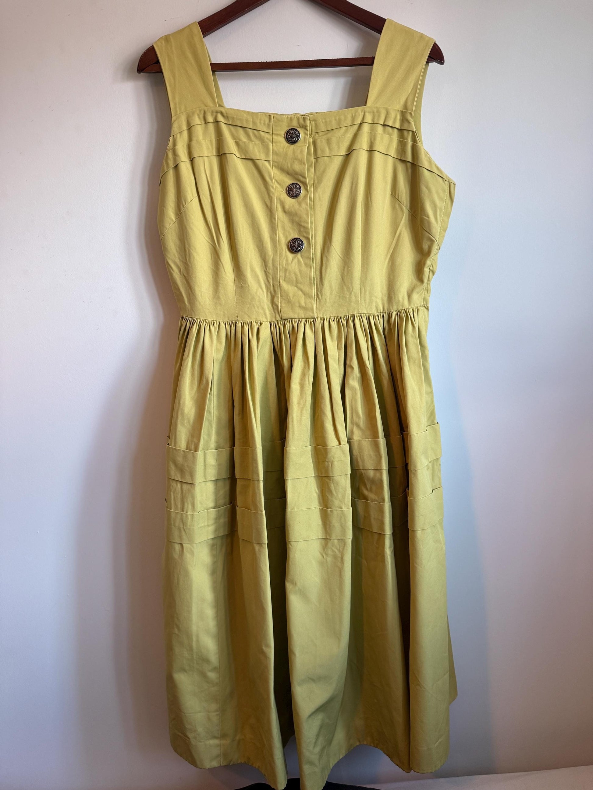 Vintage 1950s Ascot Model Irish Chartreuse Cotton Full Skirt Dress