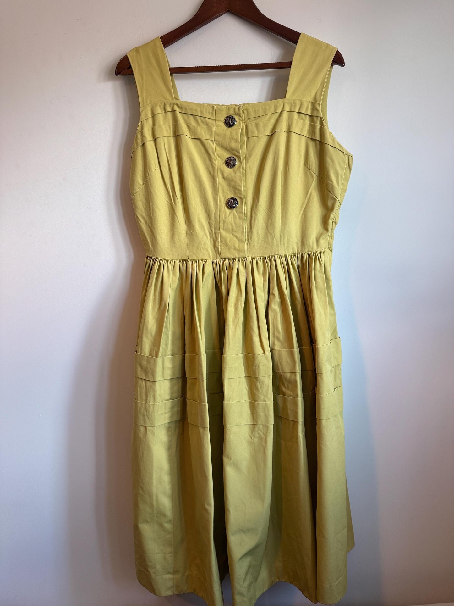 Vintage 1950s Ascot Model Irish Chartreuse Cotton Full Skirt Dress