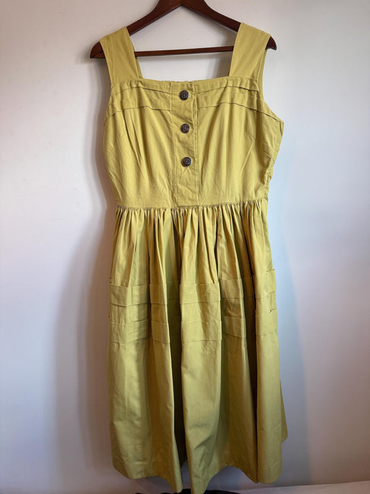 Vintage 1950s Ascot Model Irish Chartreuse Cotton Full Skirt Dress