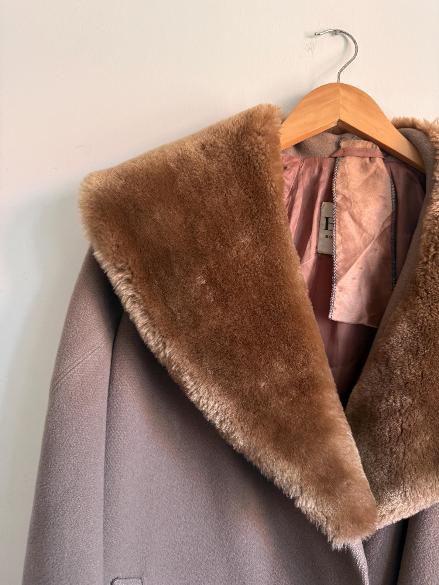 Vintage 1950s Balmar Bond Street London Pure Wool Coat Faux Fur Collar Mod Swing Coat