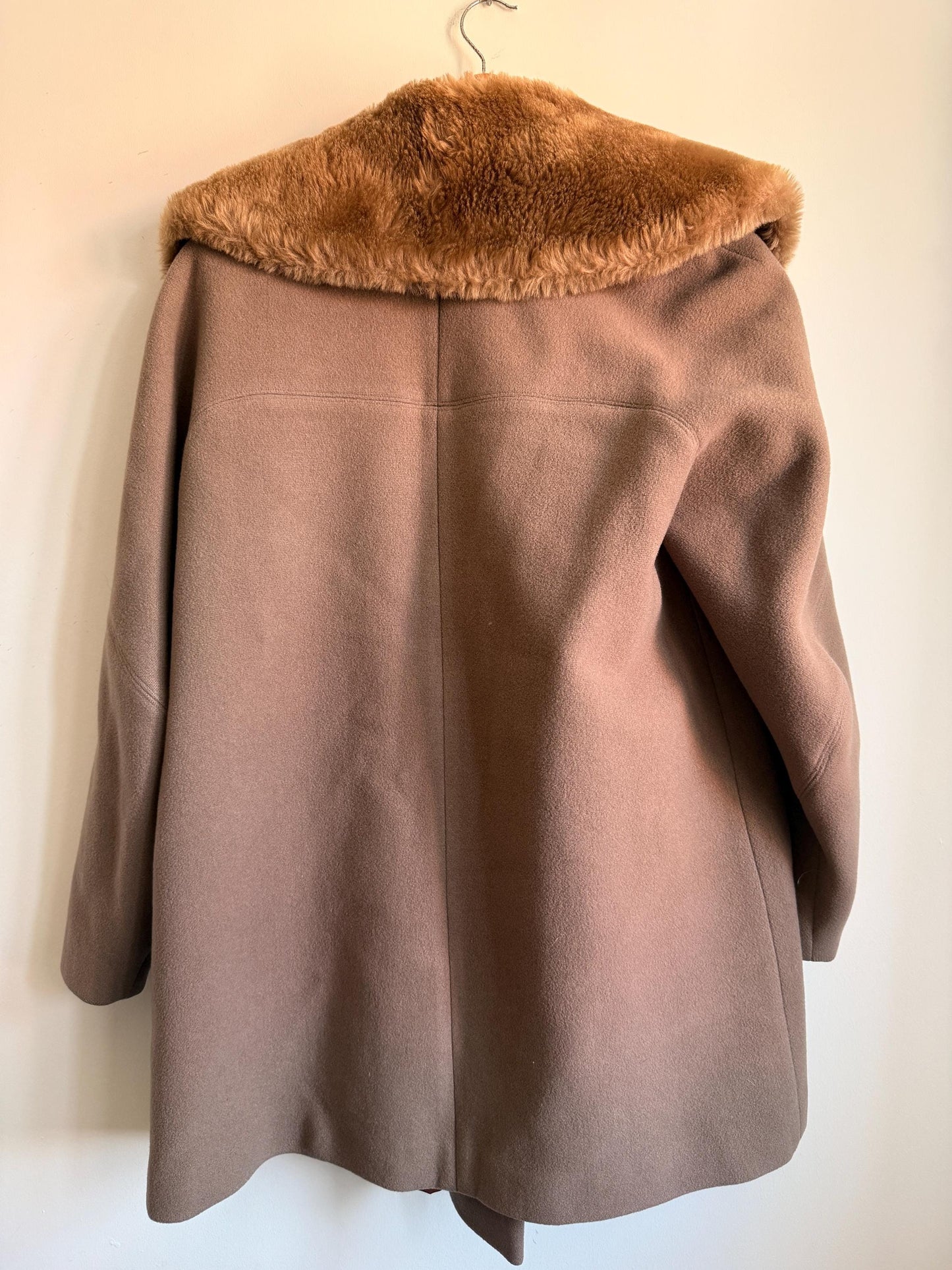 Vintage 1950s Balmar Bond Street London Pure Wool Coat Faux Fur Collar Mod Swing Coat