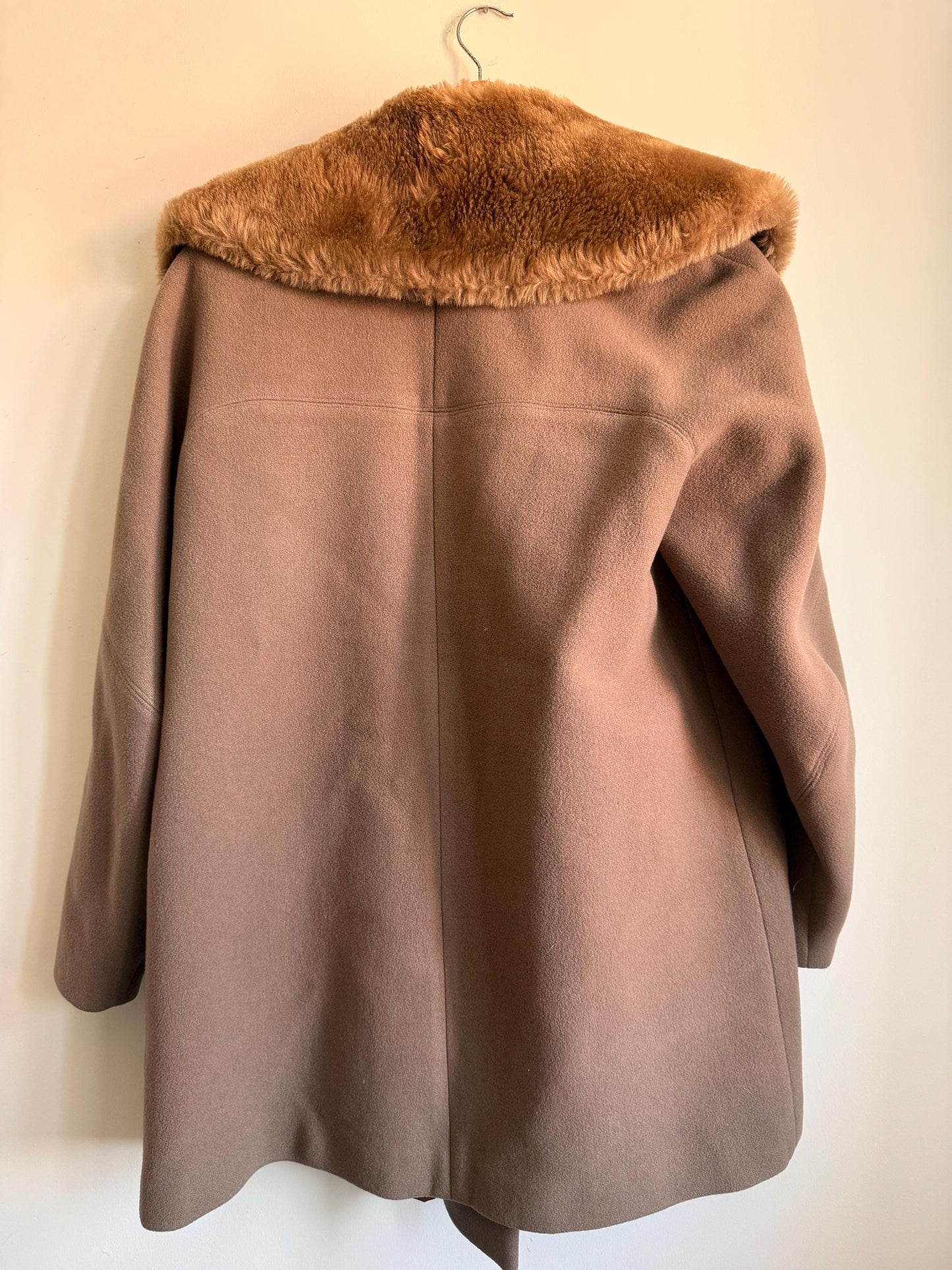 Vintage 1950s Balmar Bond Street London Pure Wool Coat Faux Fur Collar Mod Swing Coat