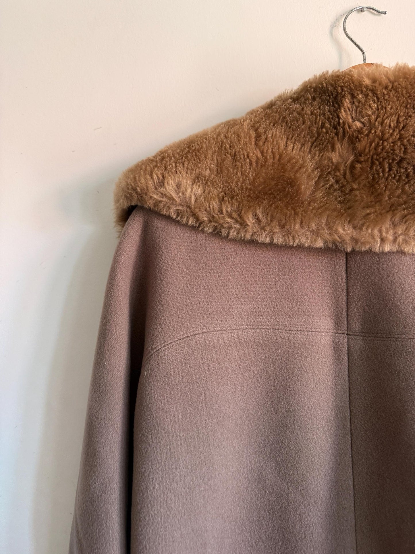 Vintage 1950s Balmar Bond Street London Pure Wool Coat Faux Fur Collar Mod Swing Coat