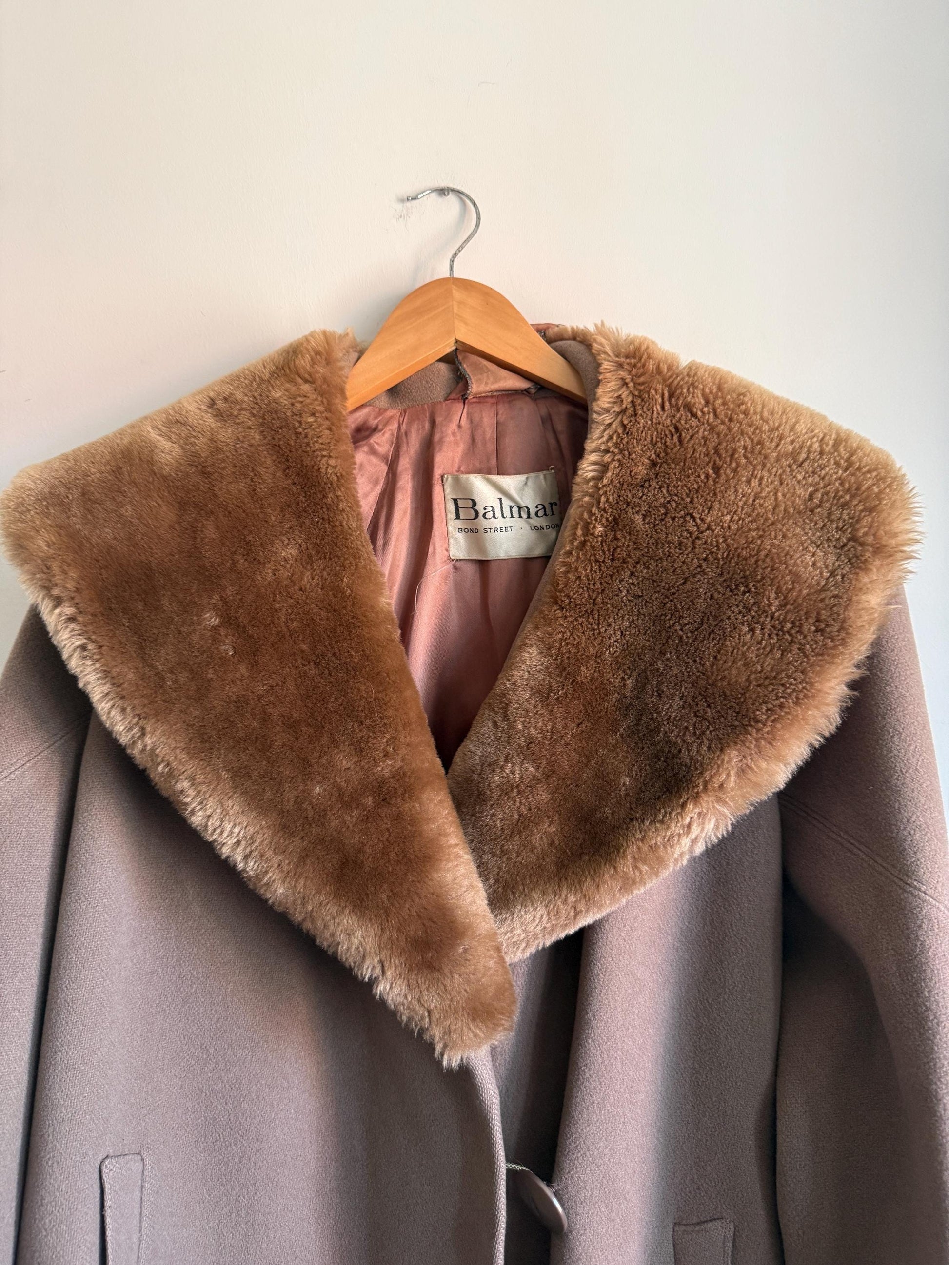 Vintage 1950s Balmar Bond Street London Pure Wool Coat Faux Fur Collar Mod Swing Coat