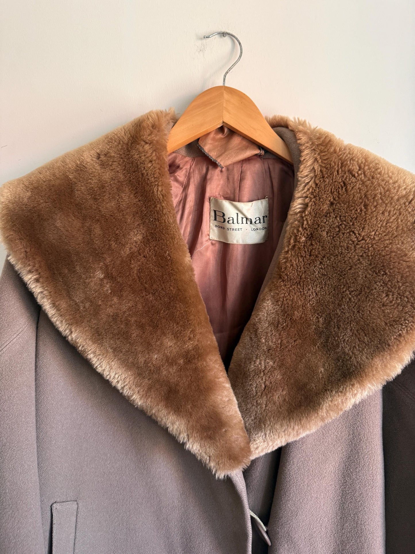 Vintage 1950s Balmar Bond Street London Pure Wool Coat Faux Fur Collar Mod Swing Coat