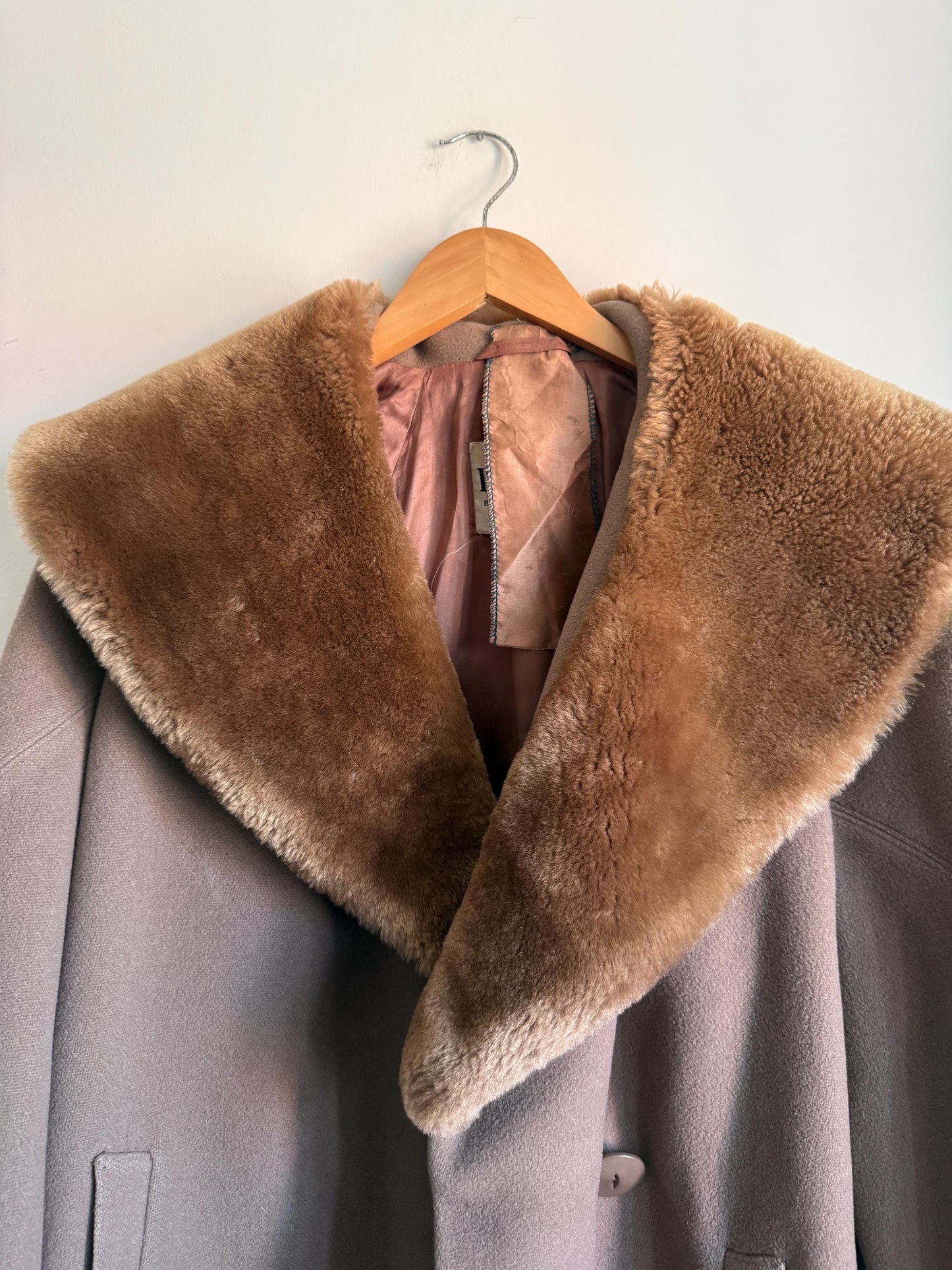 Vintage 1950s Balmar Bond Street London Pure Wool Coat Faux Fur Collar Mod Swing Coat