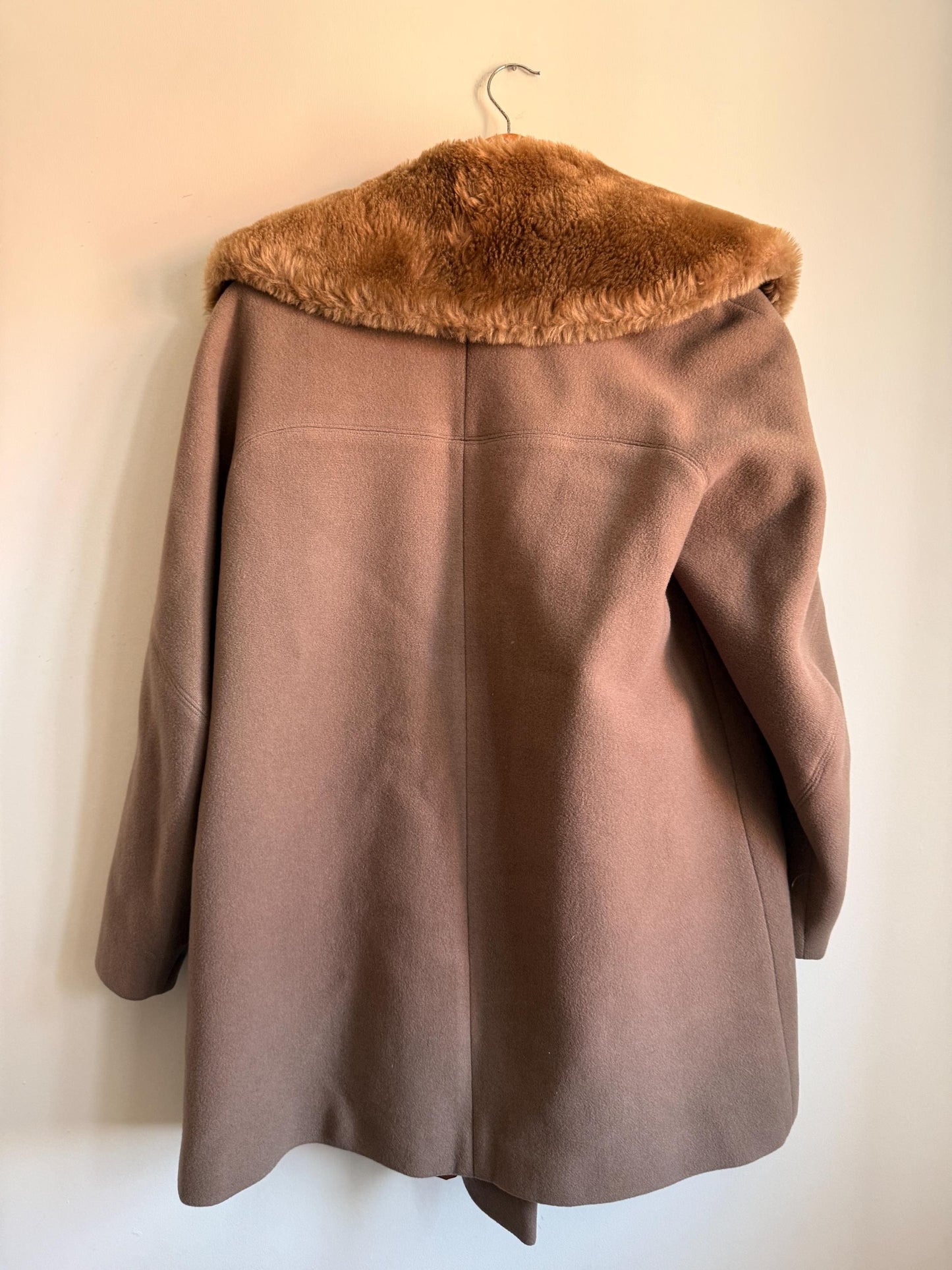 Vintage 1950s Balmar Bond Street London Pure Wool Coat Faux Fur Collar Mod Swing Coat