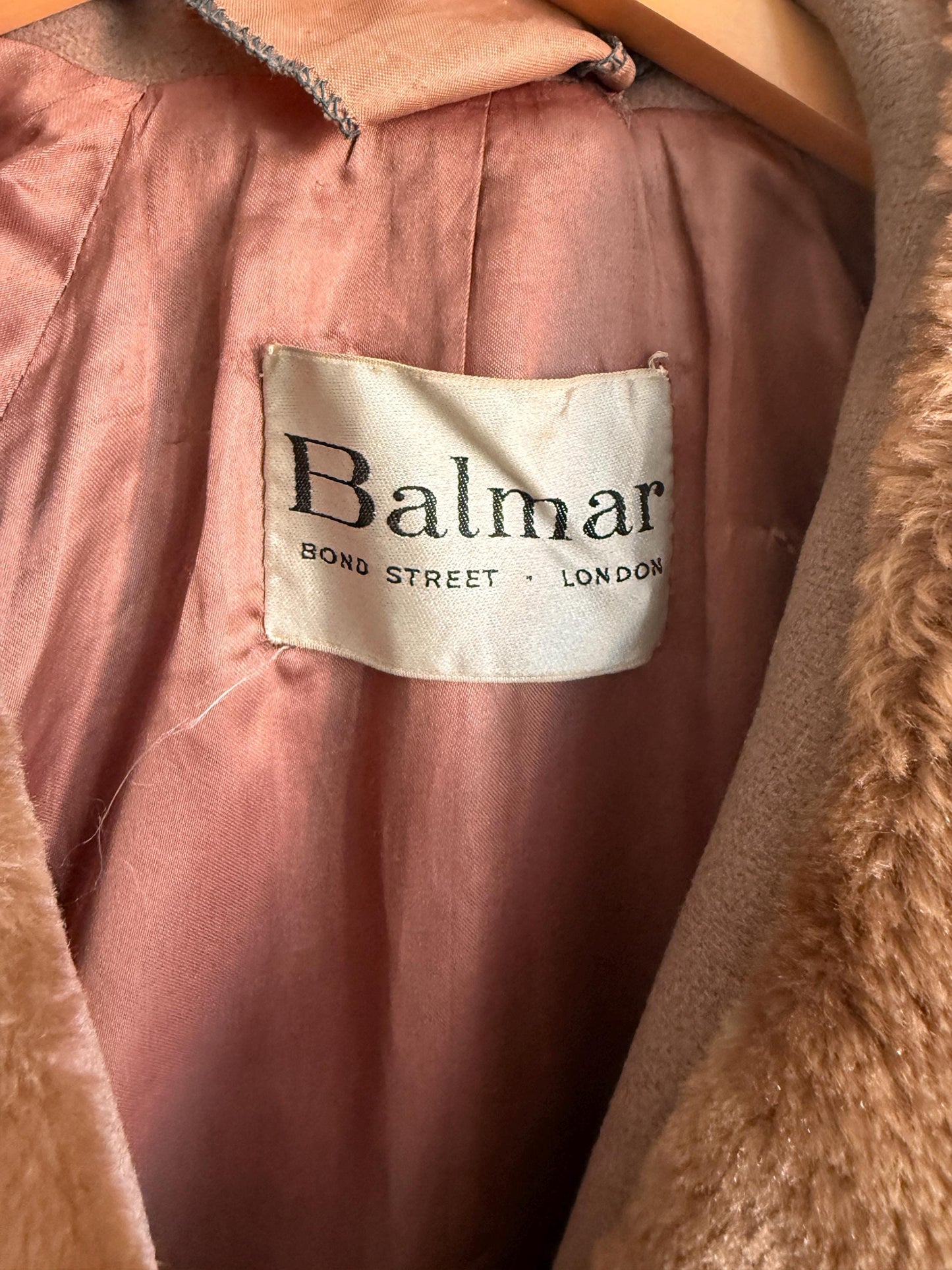 Vintage 1950s Balmar Bond Street London Pure Wool Coat Faux Fur Collar Mod Swing Coat