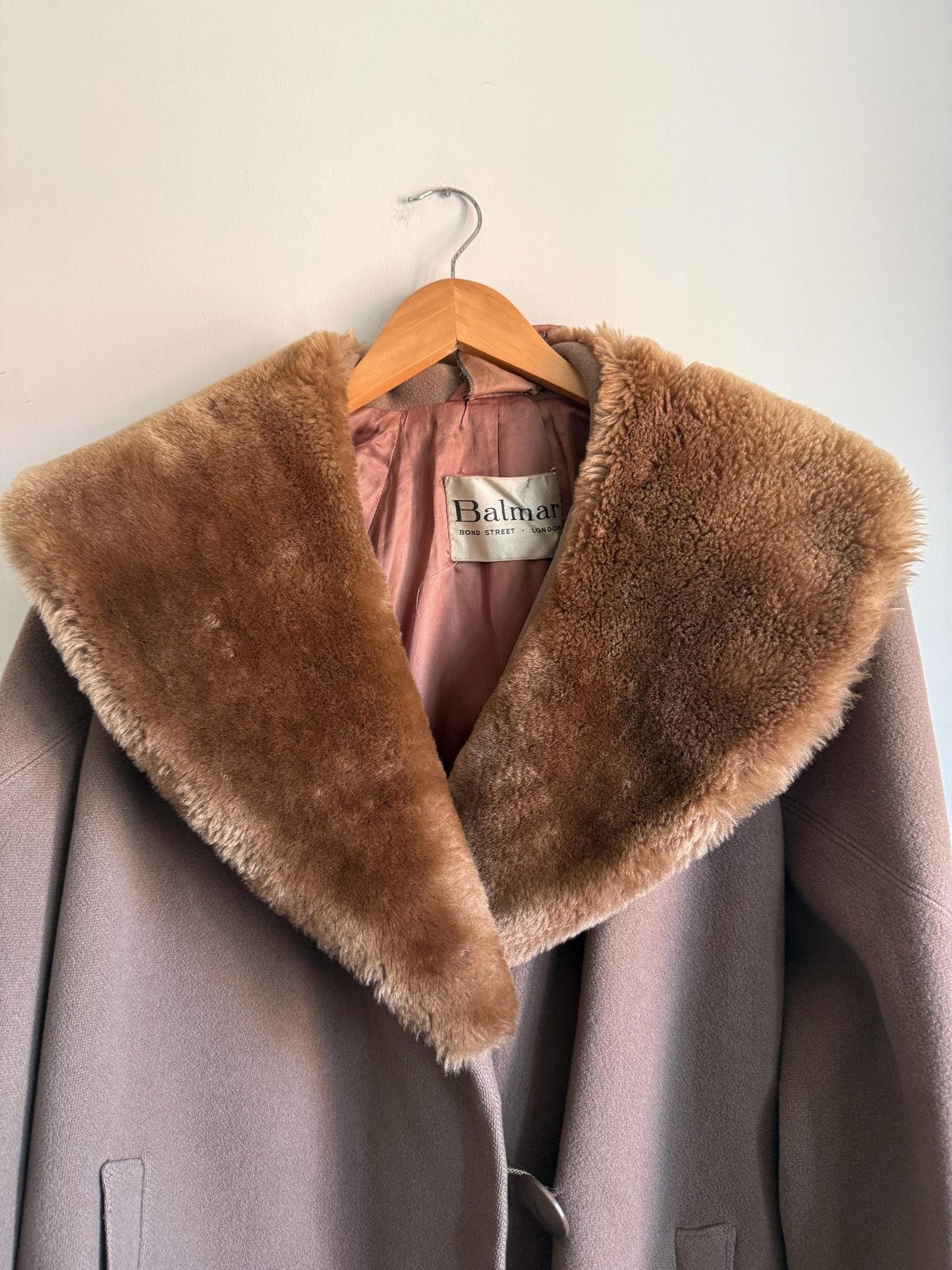 Vintage 1950s Balmar Bond Street London Pure Wool Coat Faux Fur Collar Mod Swing Coat