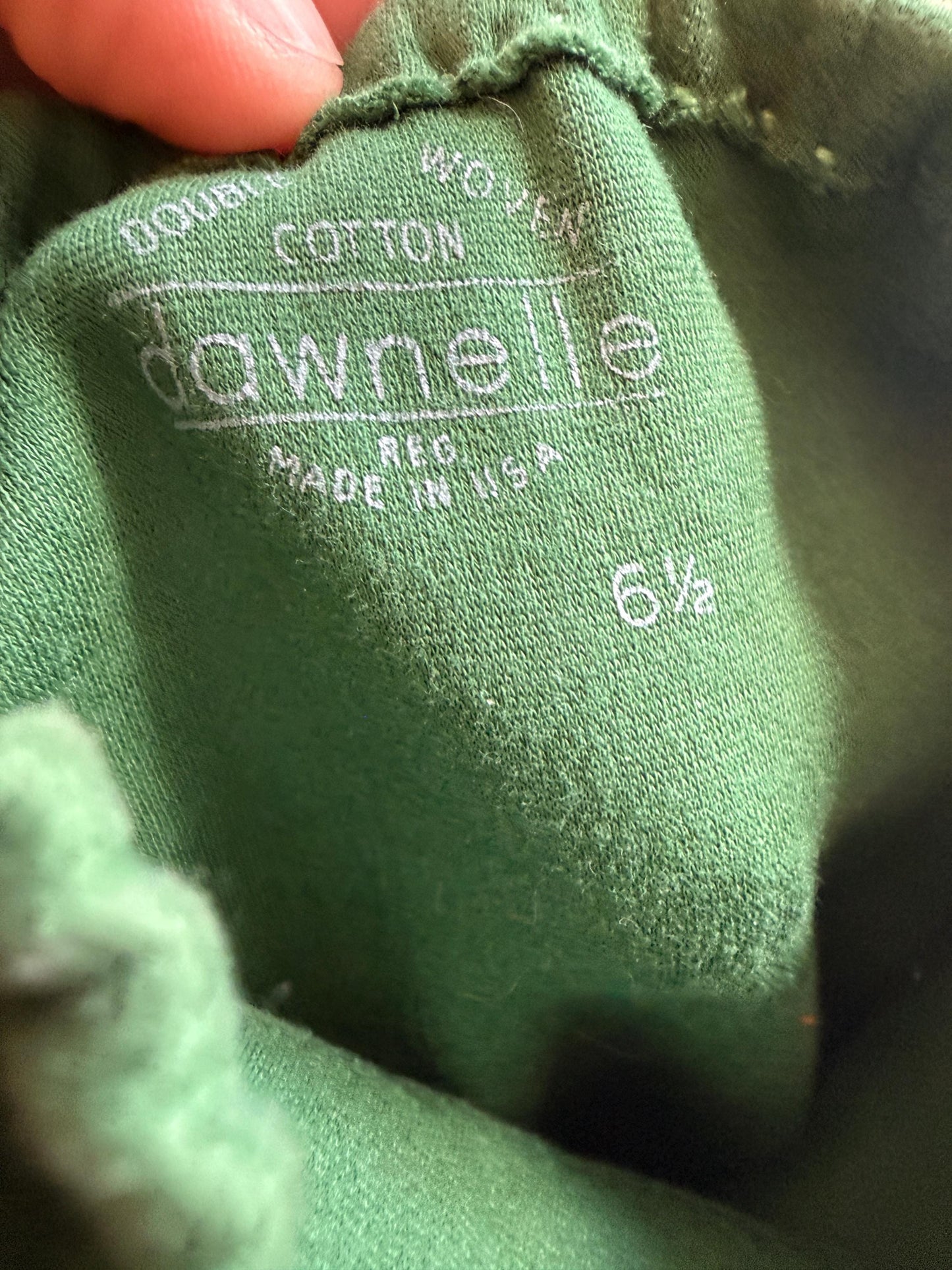 Vintage 1950s Dawnelle Green Cotton Gauntlet Gloves Size 6 1/2 Made in USA